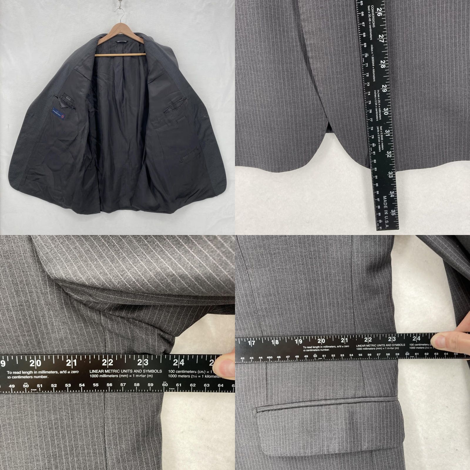 Saks Fifth Avenue VINTAGE BLACK Saks Fifth Avenue Blazer Mens 48R Gray Wool Pinstripe Zegna Jacket Notch Lapel Two-Button Classic 2 Piece Suit Jacket Size 48R - 8 Thumbnail
