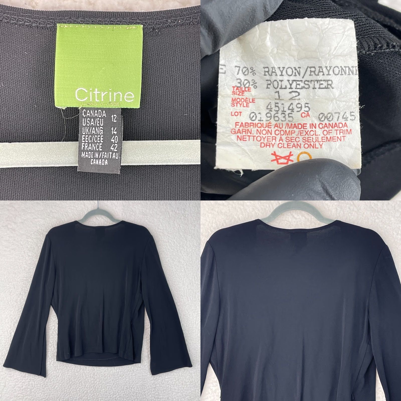 Vintage Citrine Womens Shirt Wrap Front Long Sleeve Solid Black Size 12 Casual Stretch Size XL / US 12-14 / IT 48-50 - 8 Thumbnail