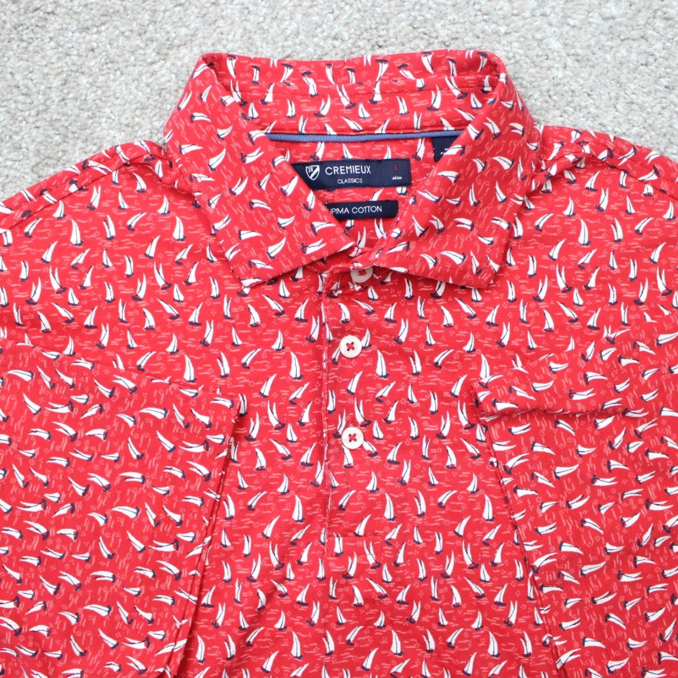 Cremieux Cremieux Classics Polo Shirt Mens Large Red Sailboat All Over Print Short Sleeve Shirt Size US L / EU 52-54 / 3 - 2 Thumbnail
