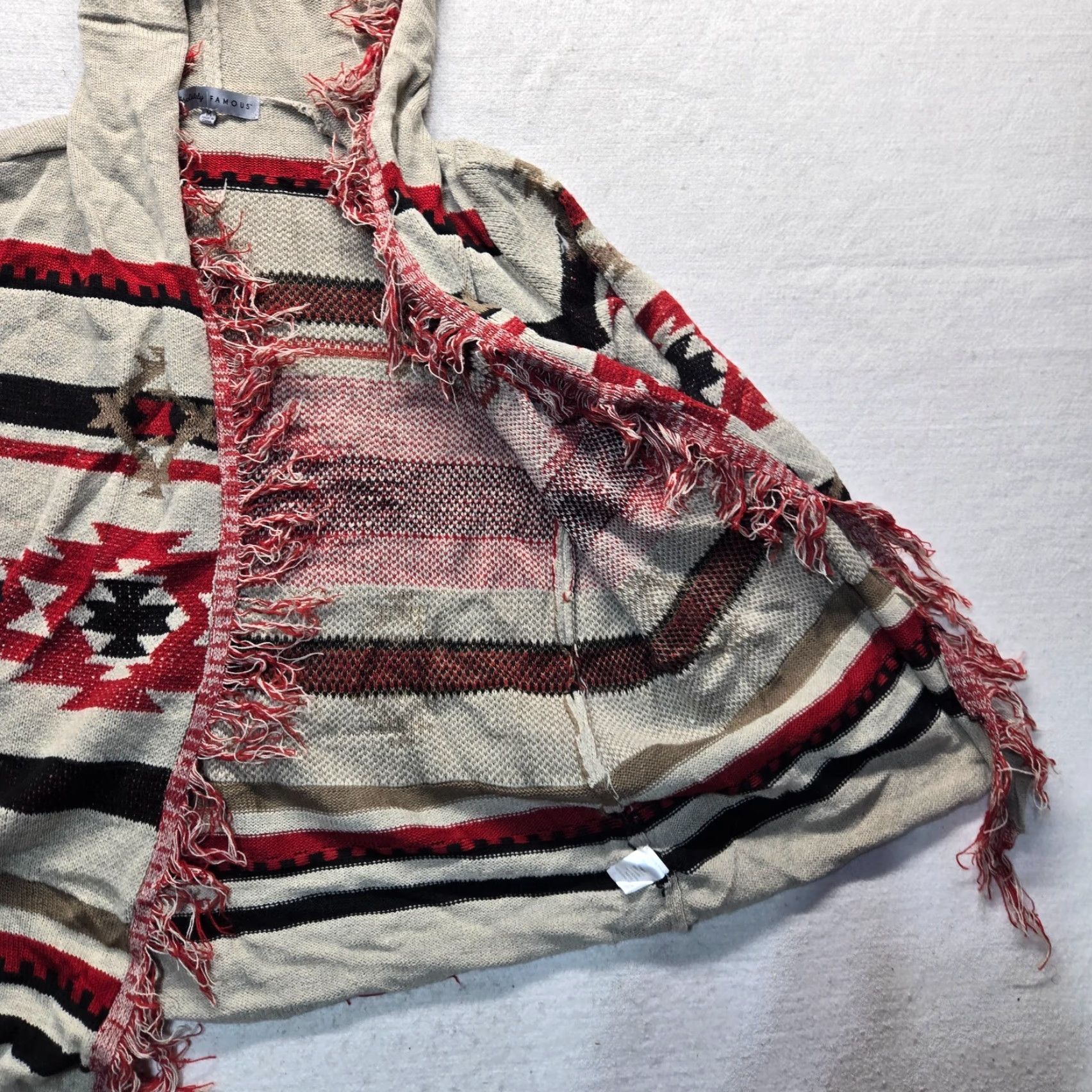 Vintage Absolutely Famous Cardigan Sweater Women M Brown Aztec Pattern Open-Knit Pockets Vintage No Size M / US 6-8 / IT 42-44 - 3 Thumbnail