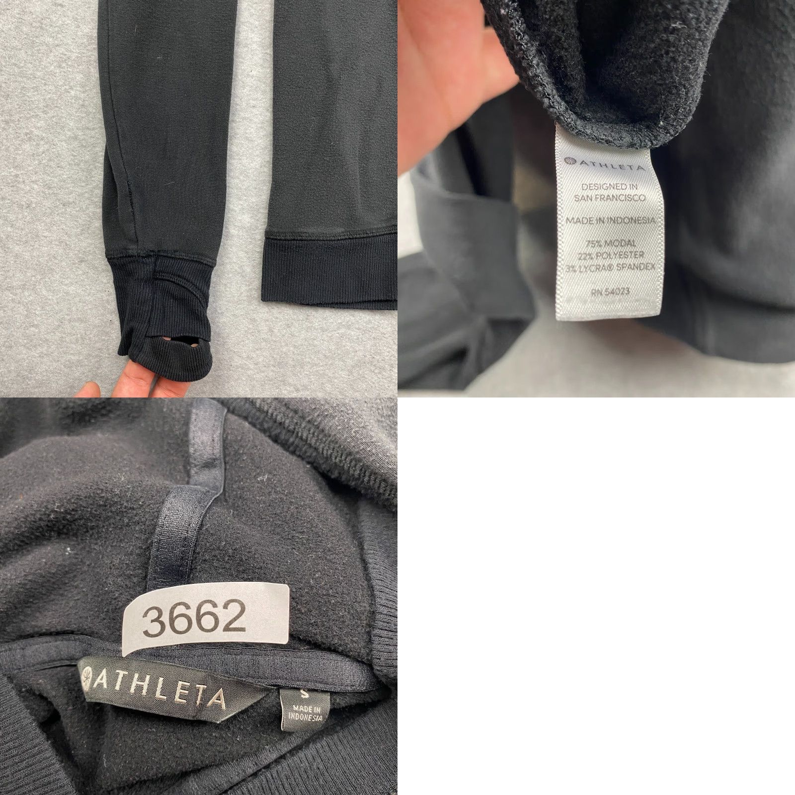 Athleta Athleta Hoodie Womens Small Black Fleece Thumbholes Stretch Criss Cross Back Size S / US 4 / IT 40 - 8 Thumbnail