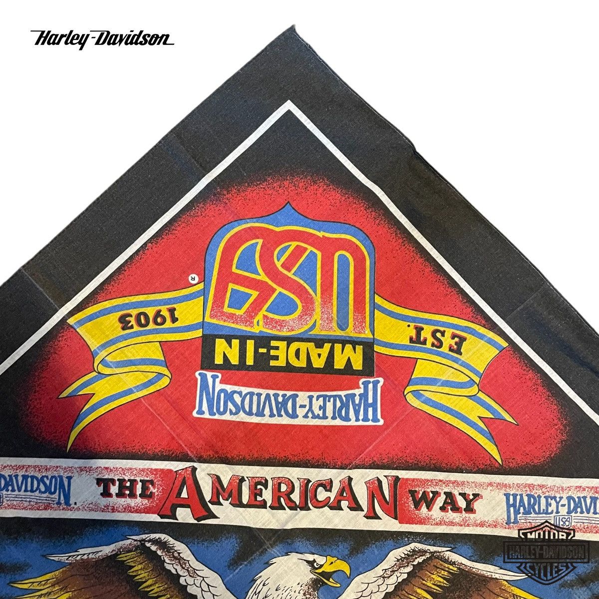 Harley Davidson × Vintage Vintage Harley Davidson Motorcycle Bandana 50/50 soft fabric, HDOLP logo "The American Way Made in USA" Eagle Size ONE SIZE - 6 Thumbnail