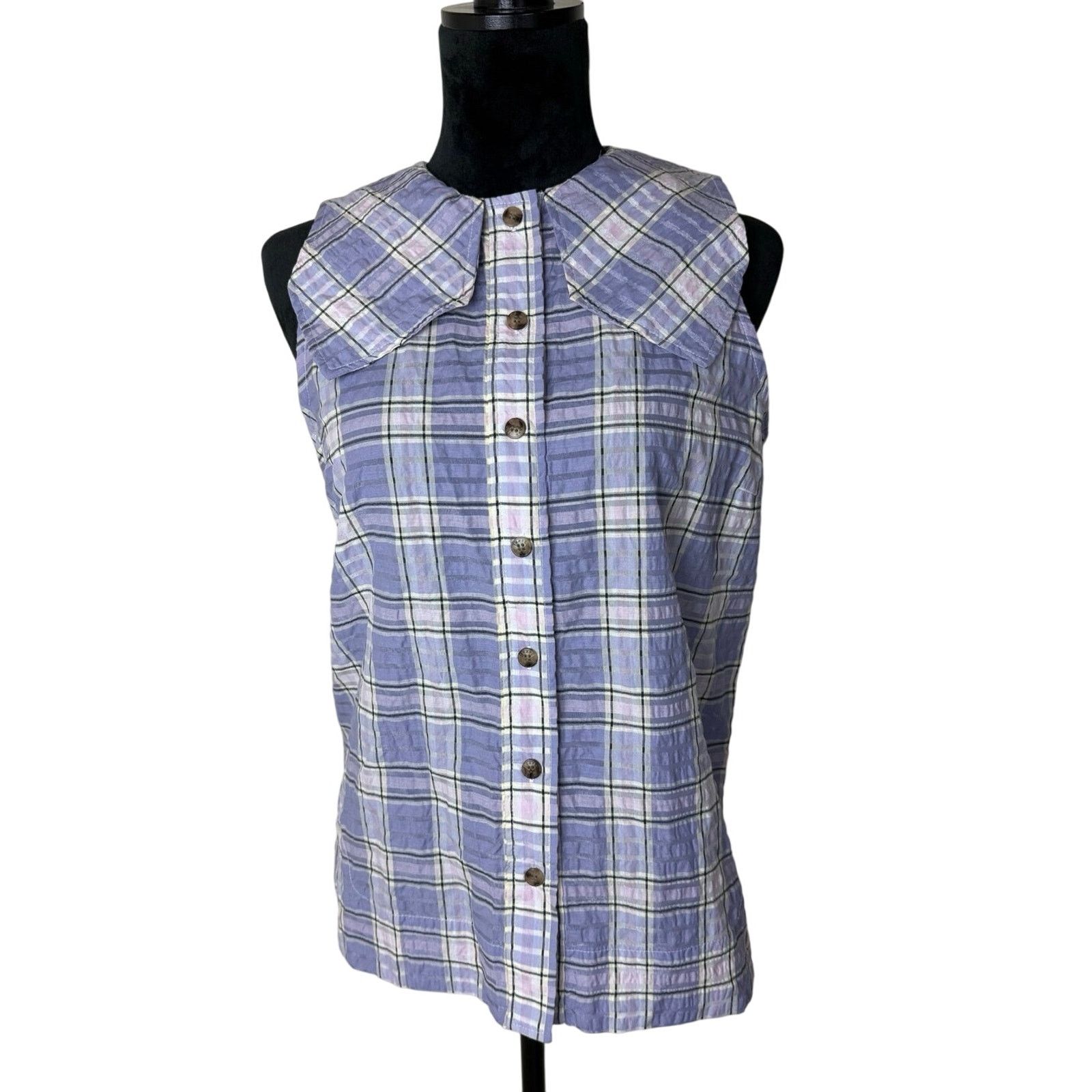 Ganni Ganni Checked Cotton-Blend Seersucker Top - Size US 6 Size M / US 6-8 / IT 42-44 - 2 Thumbnail