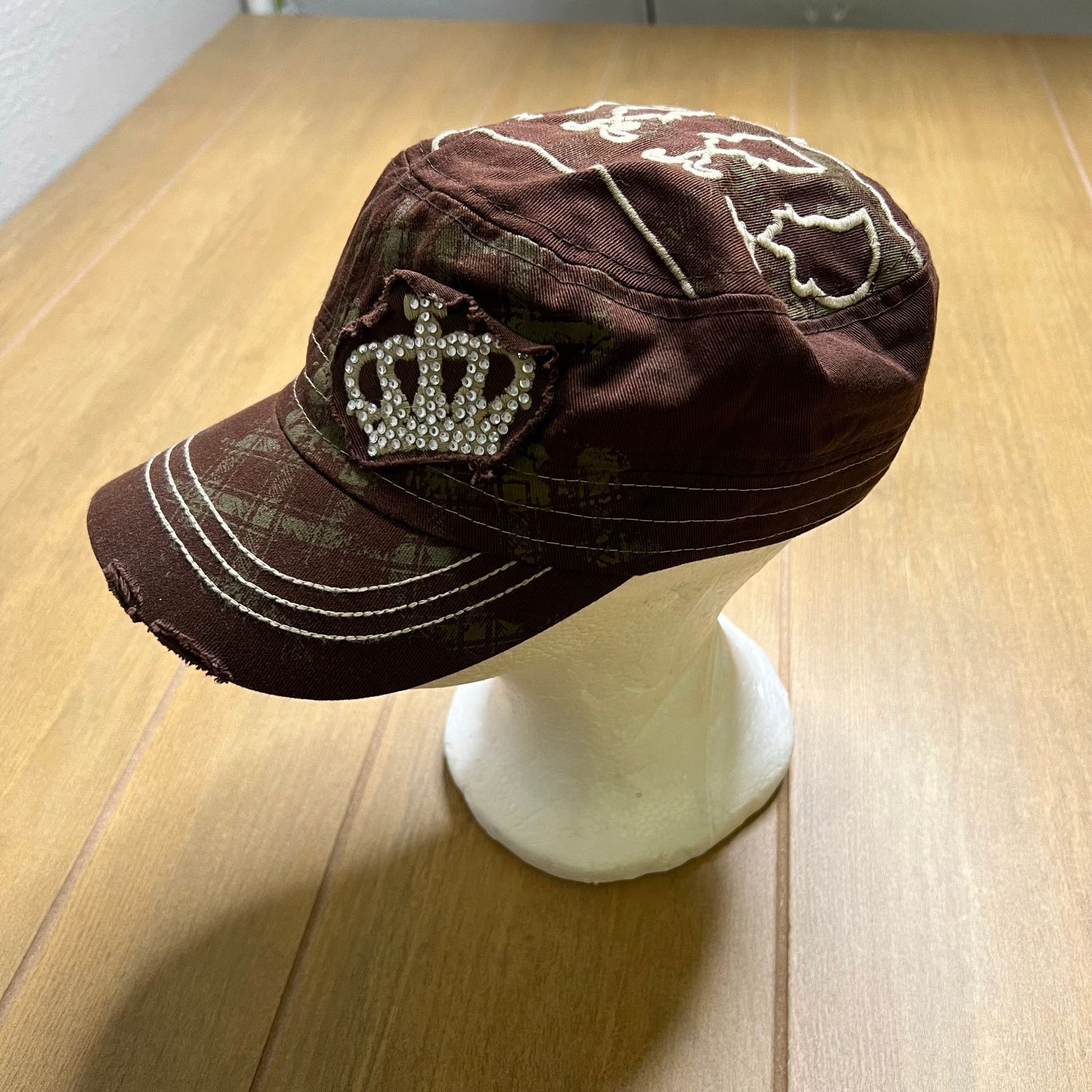 Vintage Y2K Leader Original Womens Brown Crown Rhinestone Cap Size ONE SIZE - 11 Thumbnail