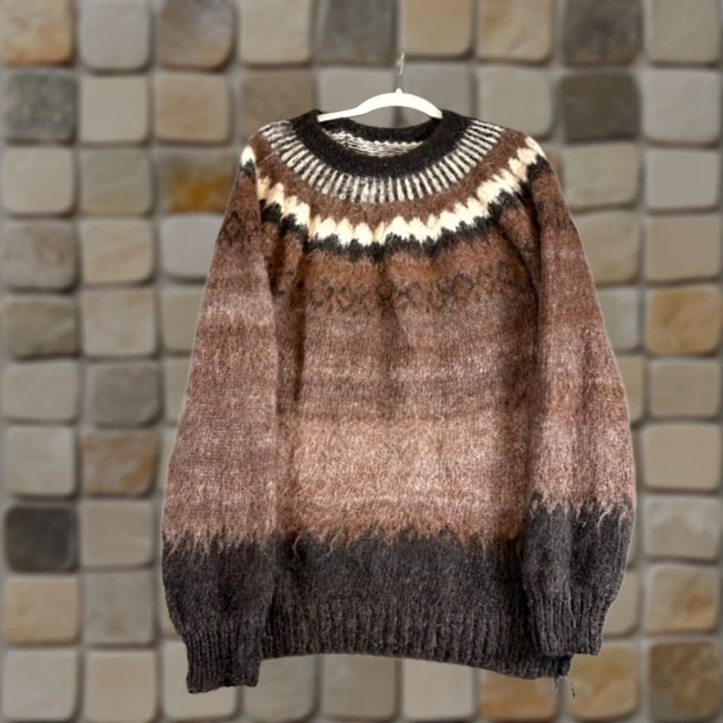Vintage VINTAGE Lopapeysa Wool Mock Mohair Sweater Mens S Brown Nordic Fair Isle Pullover Regular Size XS? Size US S / EU 44-46 / 1 - 1 Thumbnail