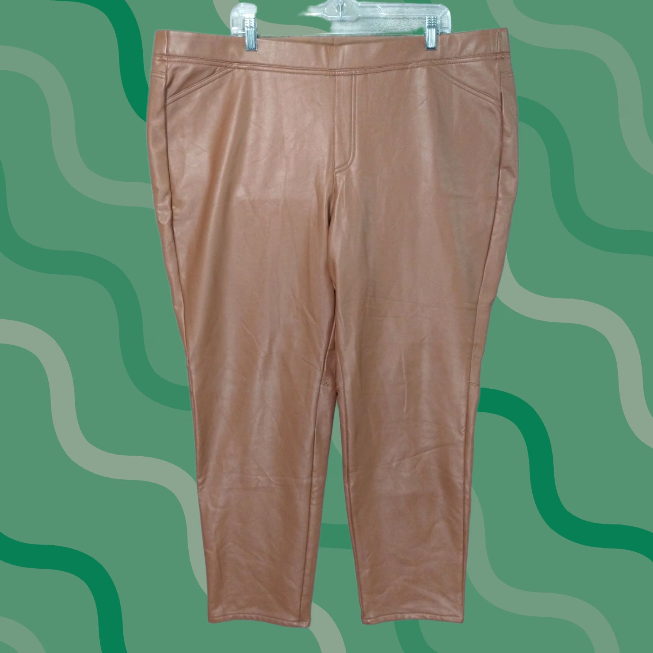 J. Jill J Jill Pants Womens 3X Brown Faux Leather Pull On High Rise Skinny Chino Size 3X Plus Brown Leather Look Womens Pants Size 40" / US 18 - 1 Thumbnail
