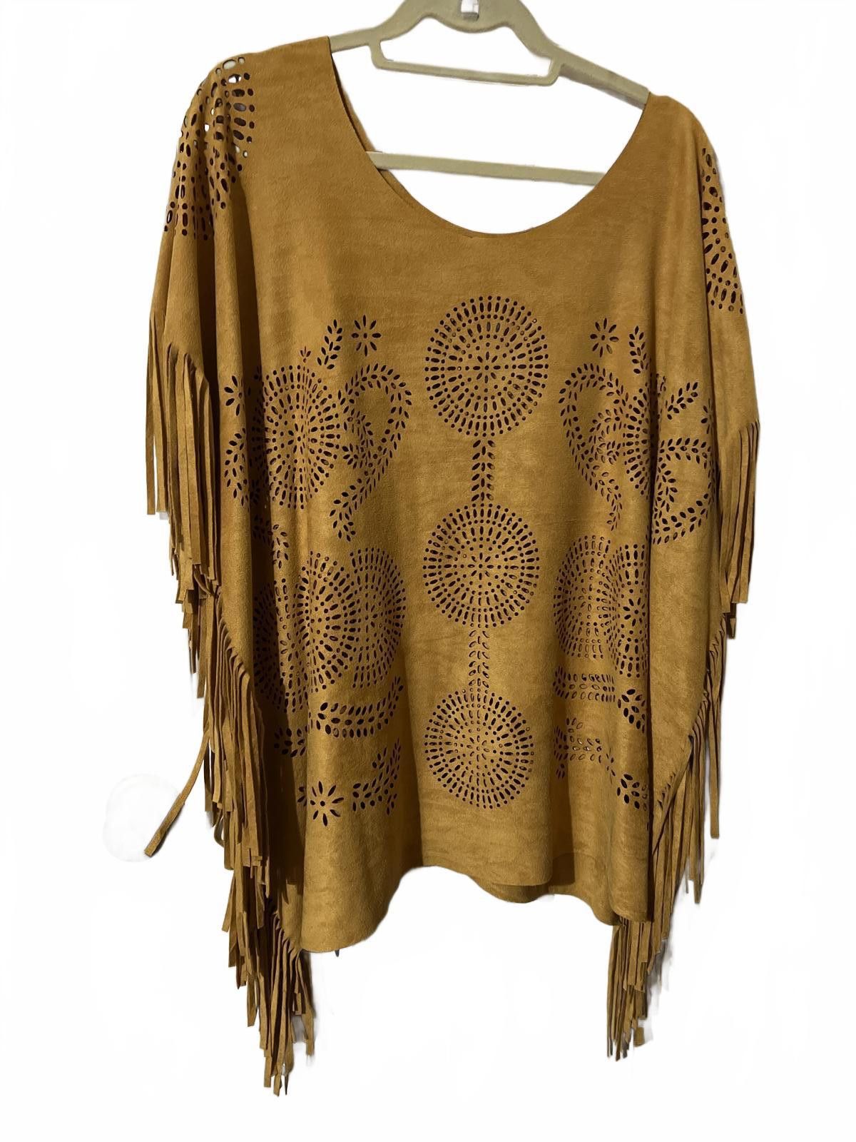 Other Step in Style Bohemian Mustard Faux Suede Fringe Poncho OSFM Size ONE SIZE - 2 Thumbnail