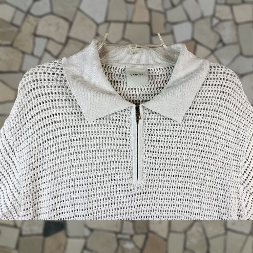 Varley Varley Women's Short Sleeve Sweater 1/4 Zip Open Knit Pullover Size S White Size S / US 4 / IT 40 - 1 Thumbnail