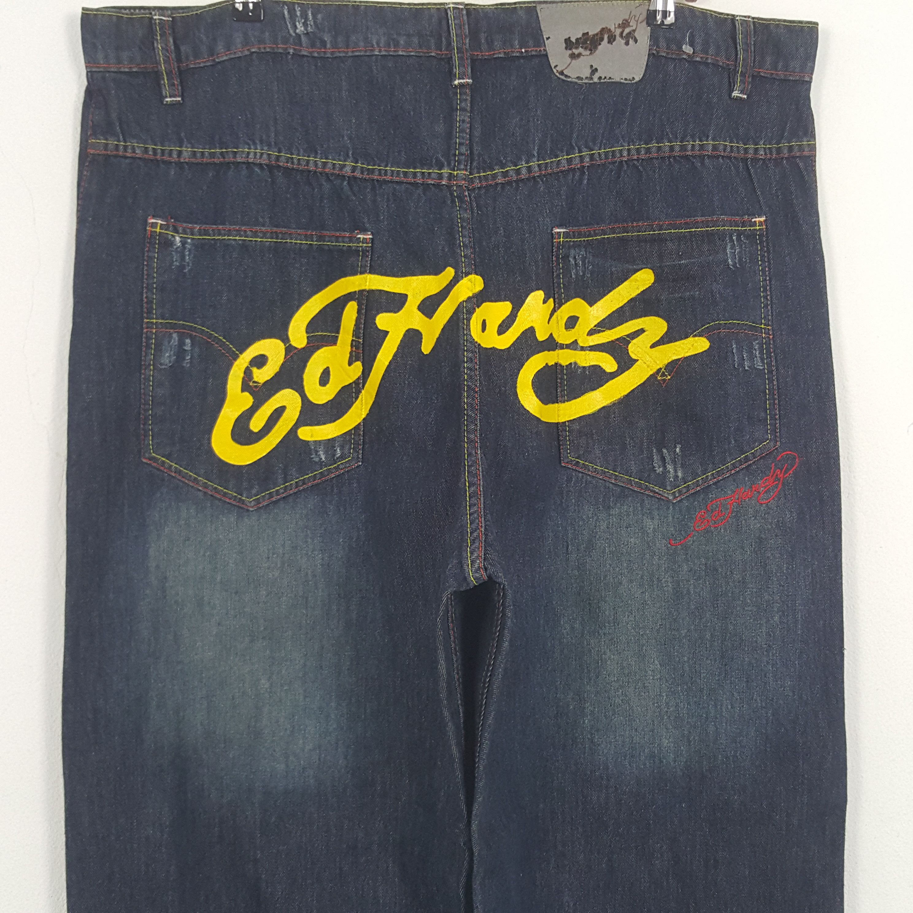 Christian Audigier × Ed Hardy × Vintage Vintage Ed Hardy by Christian Audiger Baggy Denim Jeans Size US 43 - 2 Thumbnail