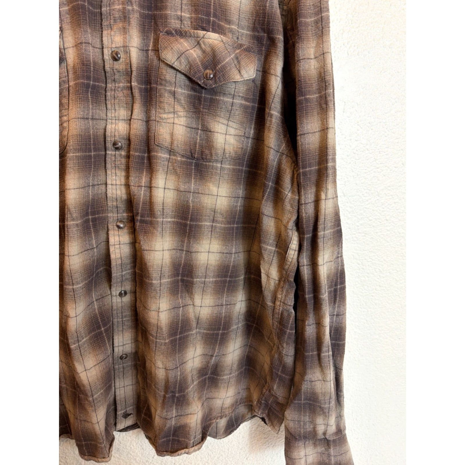 Cody James Cody James Mens 2XL Long Sleeve Pearl Snap Flannel Brown Plaid Shirt Cotton Size US XXL / EU 58 / 5 - 6 Thumbnail