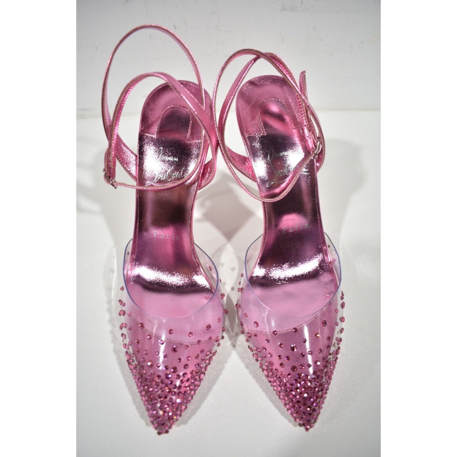 Christian Louboutin Spikaqueen 100 Pink PVC Ankle Strap Sandal Heel Pump 38.5 Size US 8.5 / IT 38.5 - 9 Thumbnail