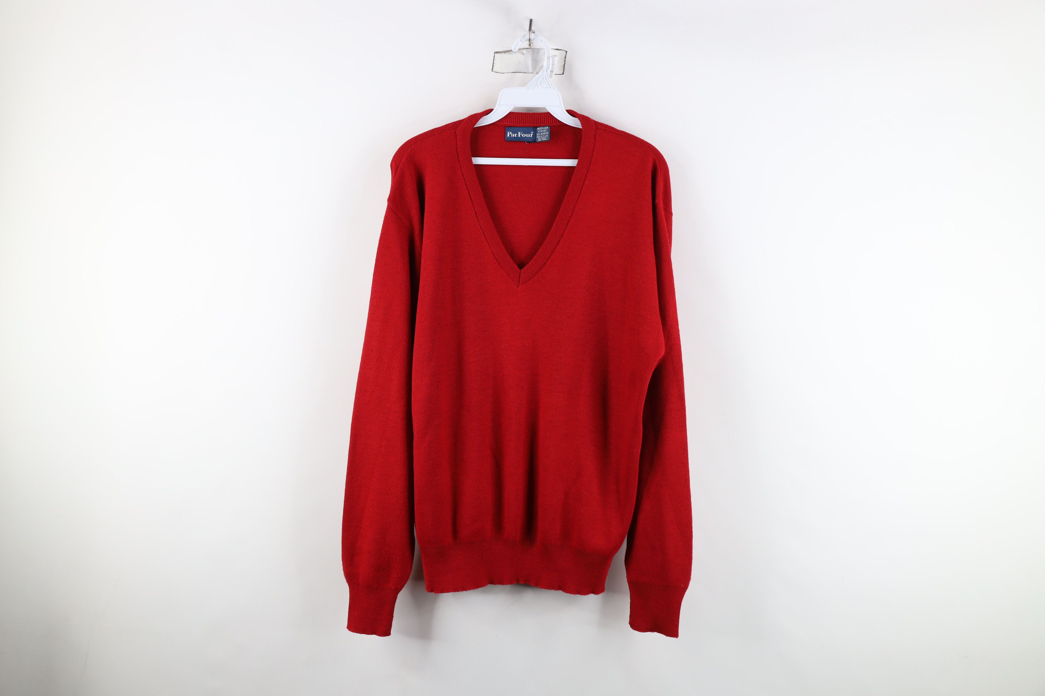 Vintage Vintage 70s Streetwear Blank Knit V-Neck Sweater Red USA Size US M / EU 48-50 / 2 - 1 Thumbnail