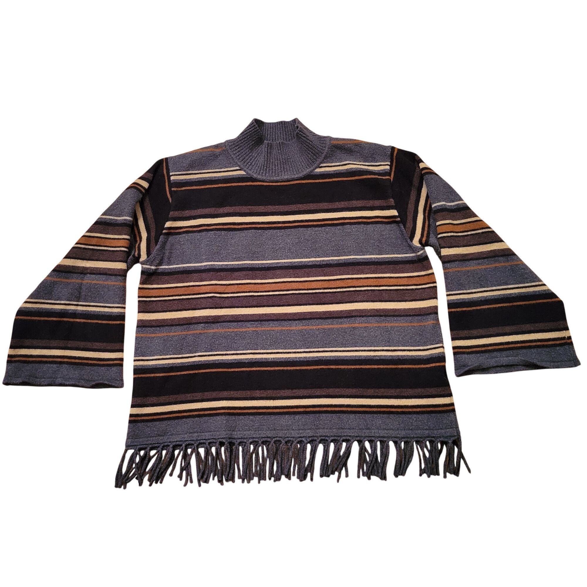 Other Rafaella XL Striped Fringe Sweater Southwestern Serape Cozy Size XL / US 12-14 / IT 48-50 - 2 Thumbnail