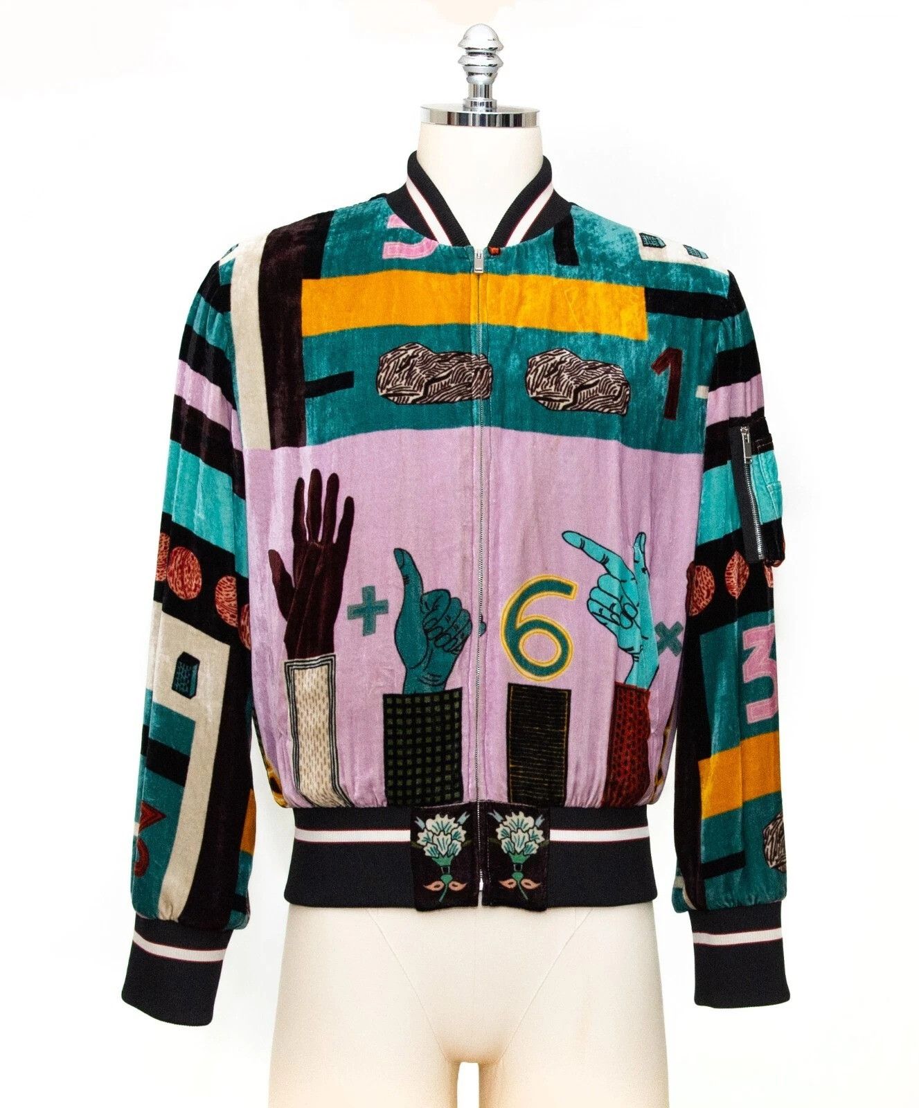 Valentino VALENTINO Multicolor Velvet Counting Bomber Jacket Size US L / EU 52-54 / 3 - 1 Thumbnail