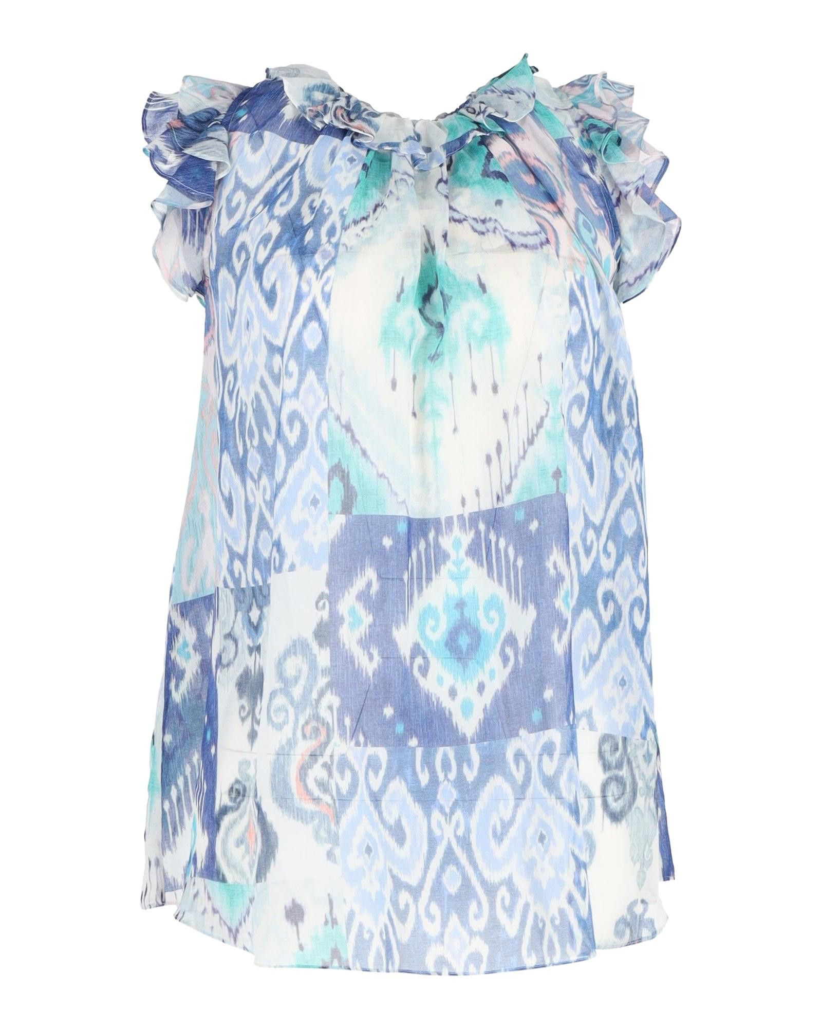 image of Zimmermann Ikat Pattern Silk Ruffle Blouse In Vibrant Blue, Women's (Size Small)