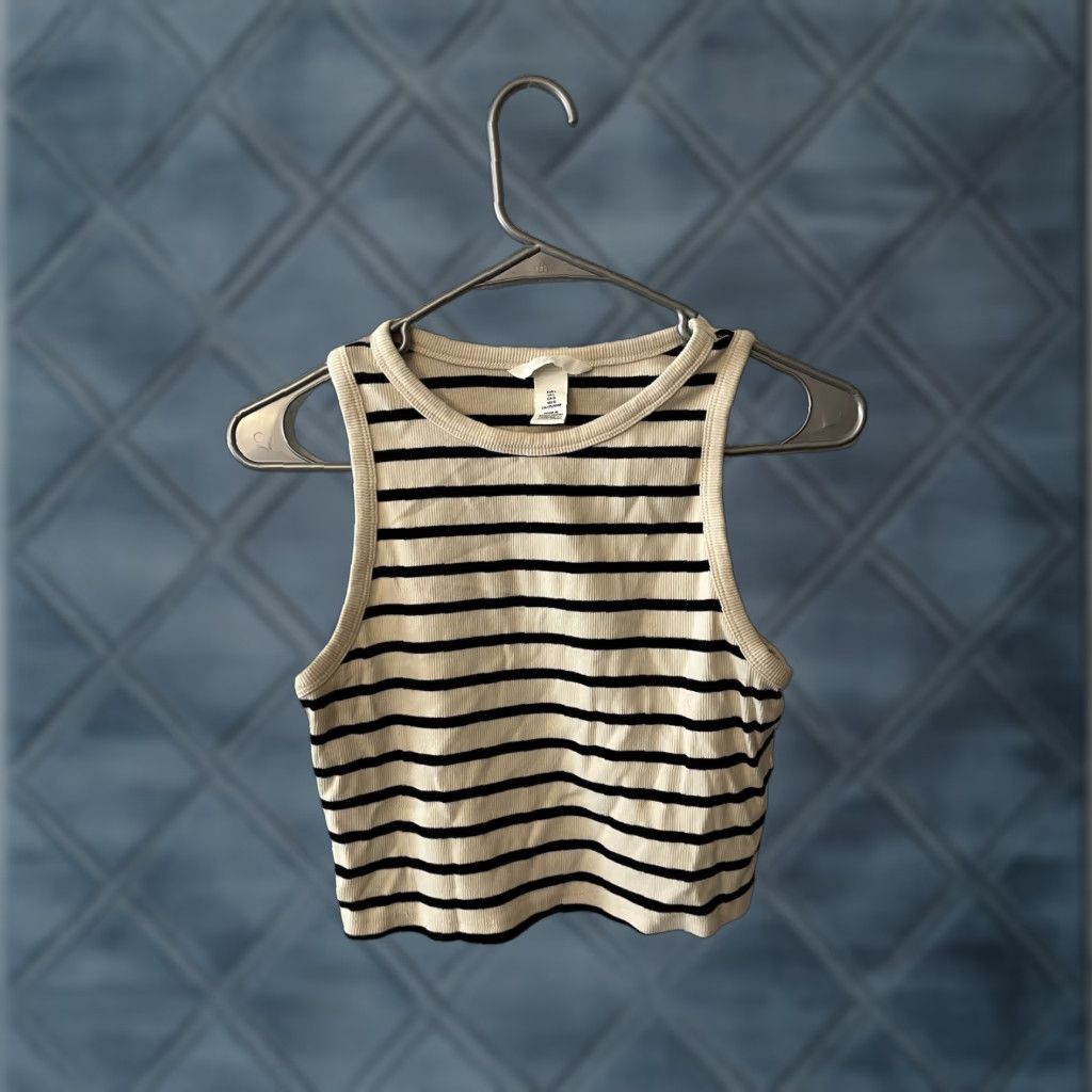 H&M VINTAGE H&M Tank Shirt Women L White Striped Cotton Modal Muscle Tank Camisole Adult Large Womens Size L / US 10 / IT 46 - 1 Thumbnail