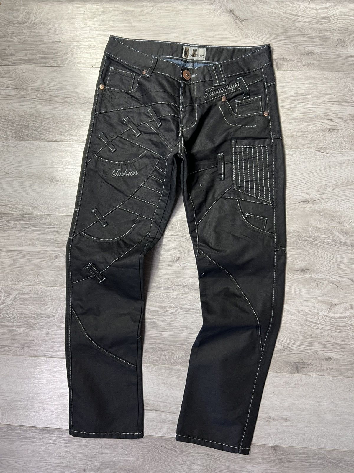Japanese Brand Vintage Y2K K&M Kosmo Lupo Embroidered Logo Hard Wear Jeans Size US 32 / EU 48 - 2 Thumbnail