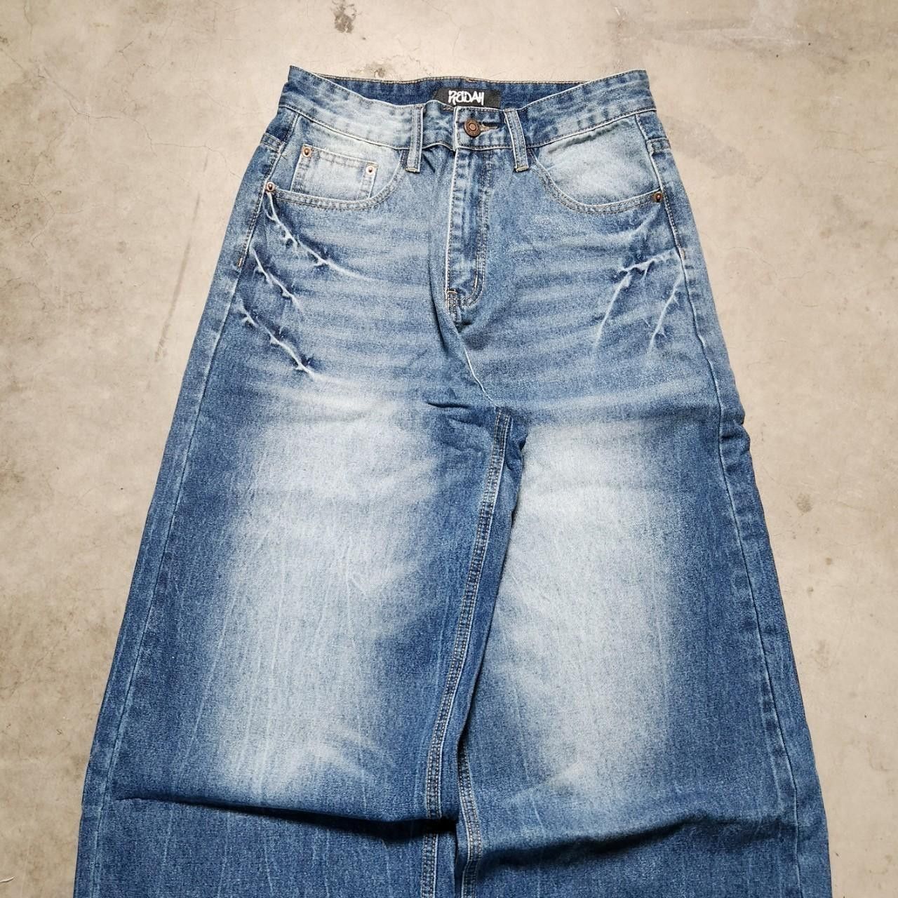 Japanese Brand Baggy blue faded jeans wide leg loose fit distressed denim Size US 32 / EU 48 - 7 Thumbnail