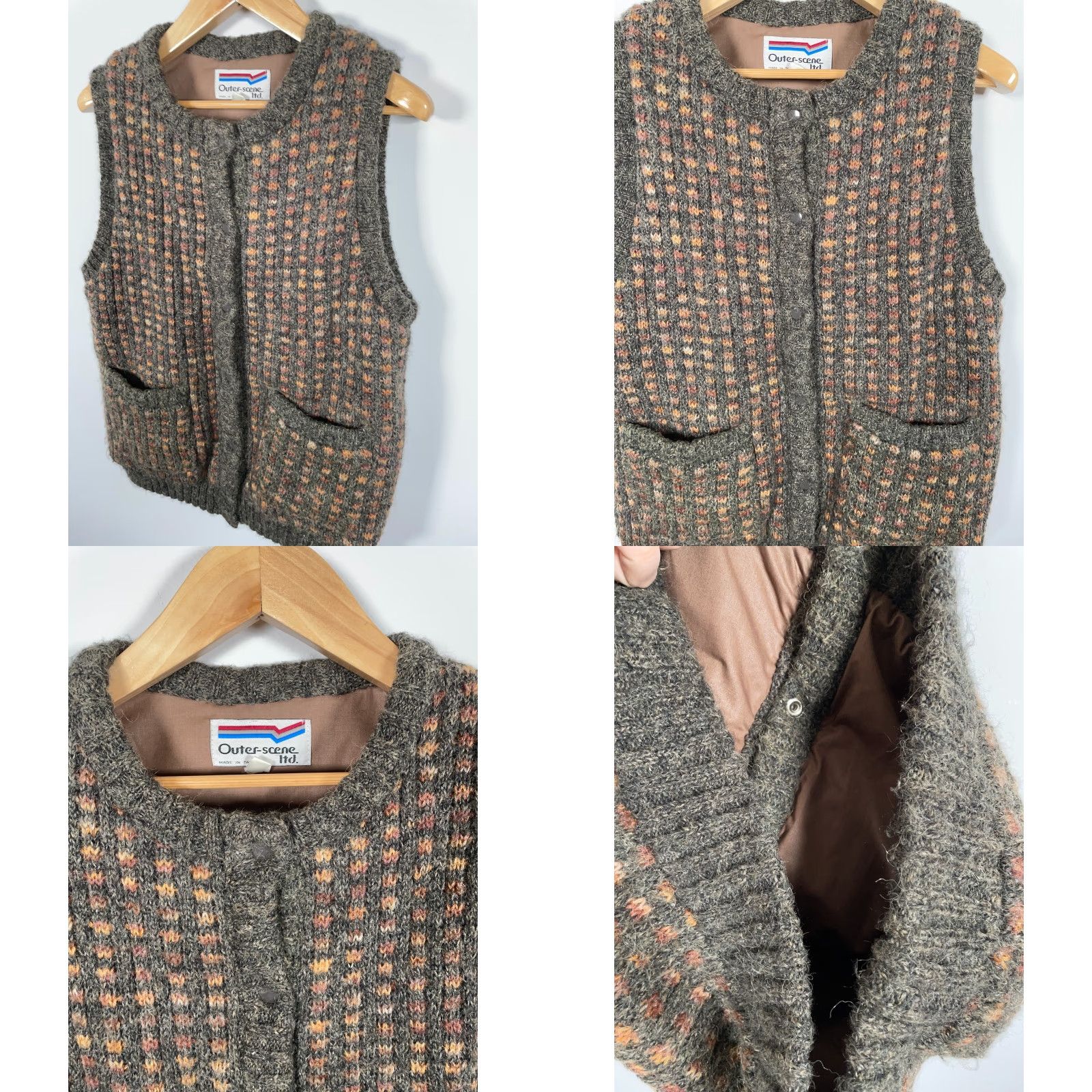 Vintage VINTAGE Outer Scene Vest Womens Medium Insulated Knit Sleeveless Snap Button Fuzzy Brown Green 80s Size M / US 6-8 / IT 42-44 - 8 Thumbnail