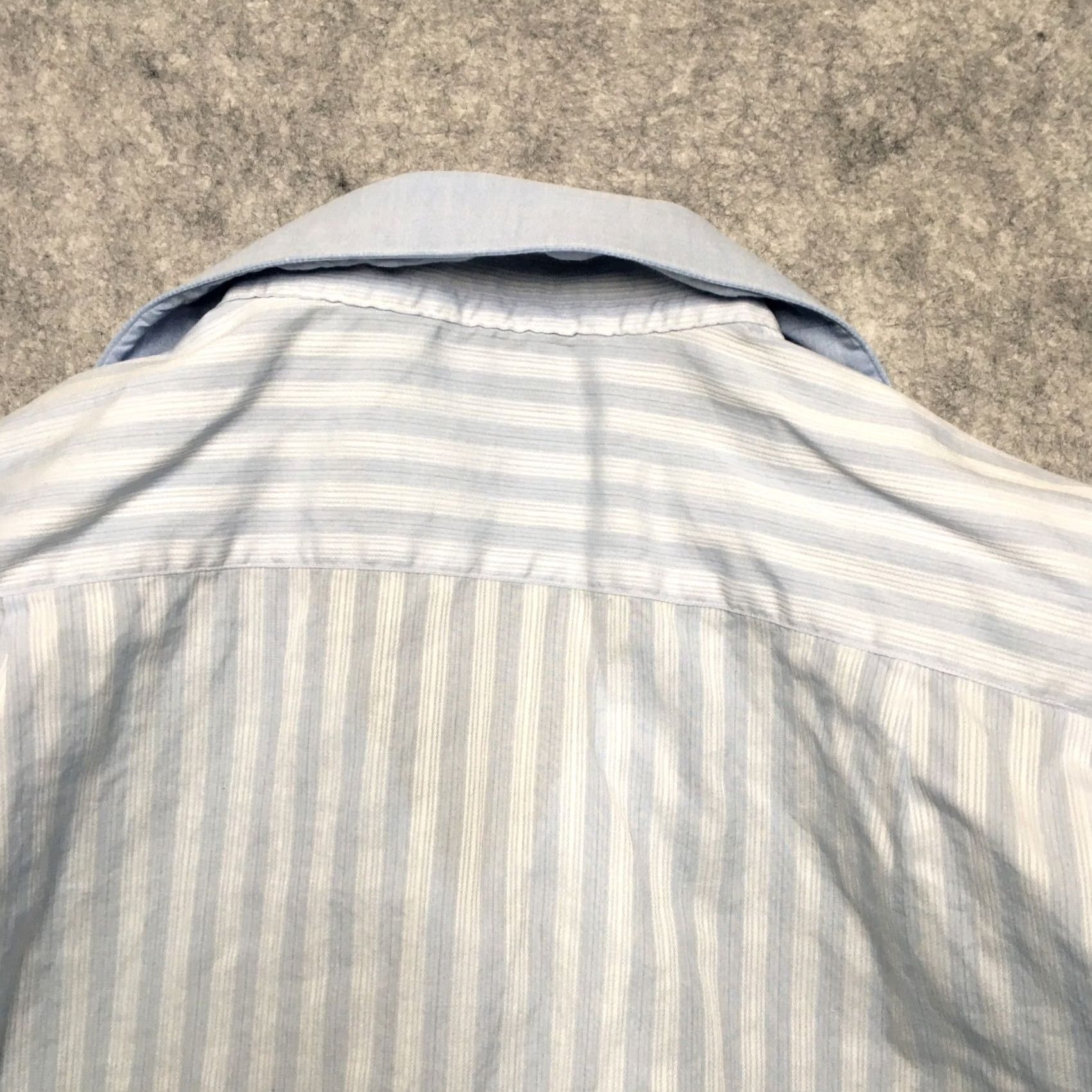 Neiman Marcus Fray Mens Dress Shirt 15.5 Light Blue Striped French Cuff Button-Up Casual Size 42R - 7 Thumbnail
