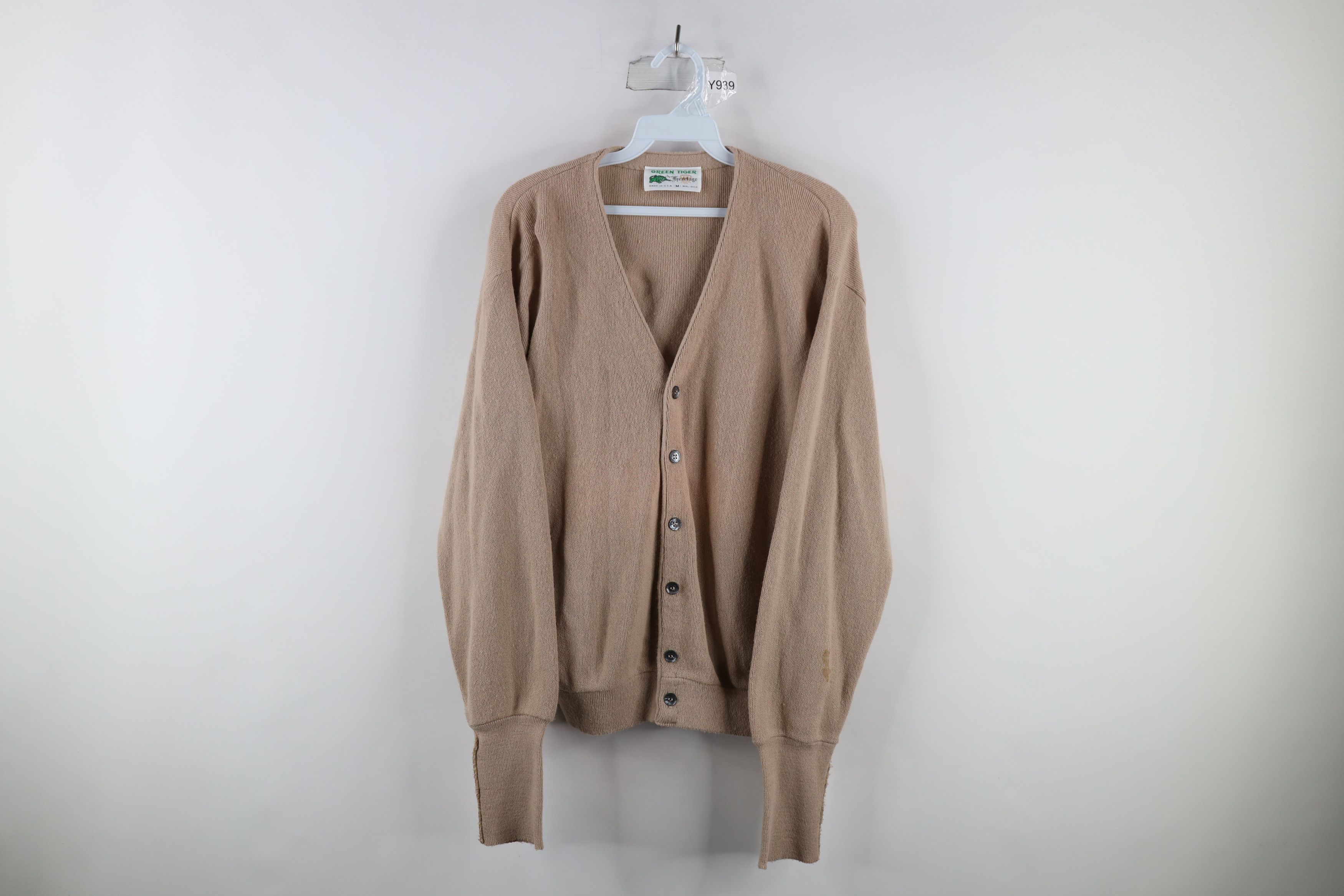 Vintage 60s 70s Streetwear Knit Cardigan Sweater Beige USA