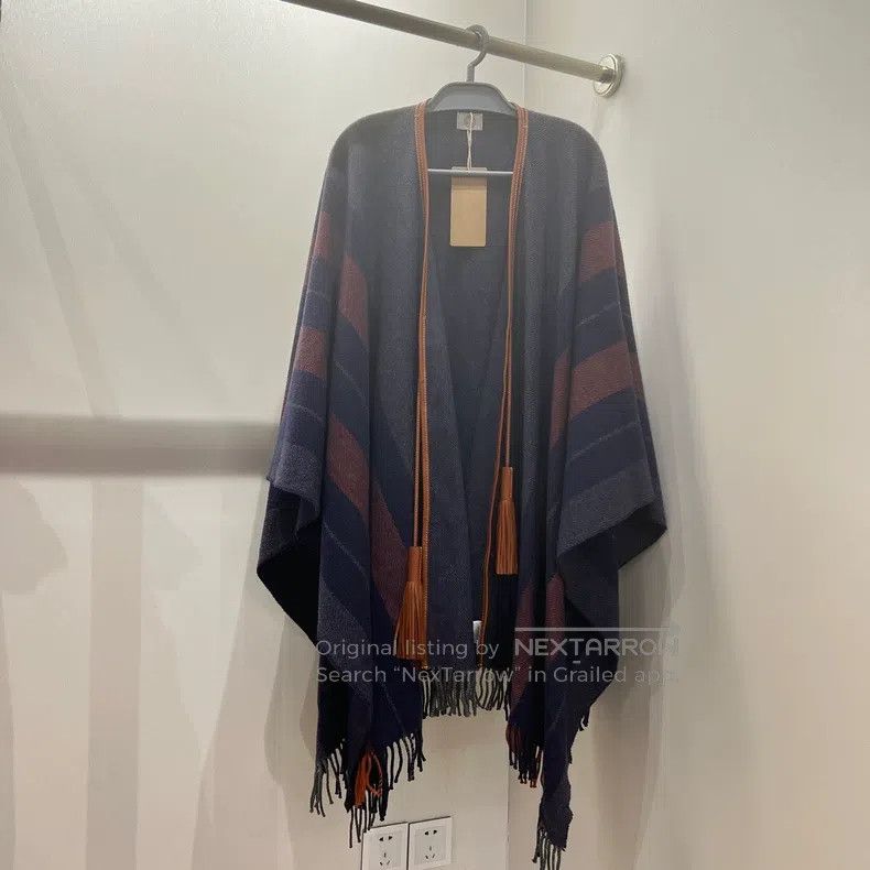 Hermes Hermes Striped fringed wool cloak shawl Size M / US 6-8 / IT 42-44 - 1 Thumbnail