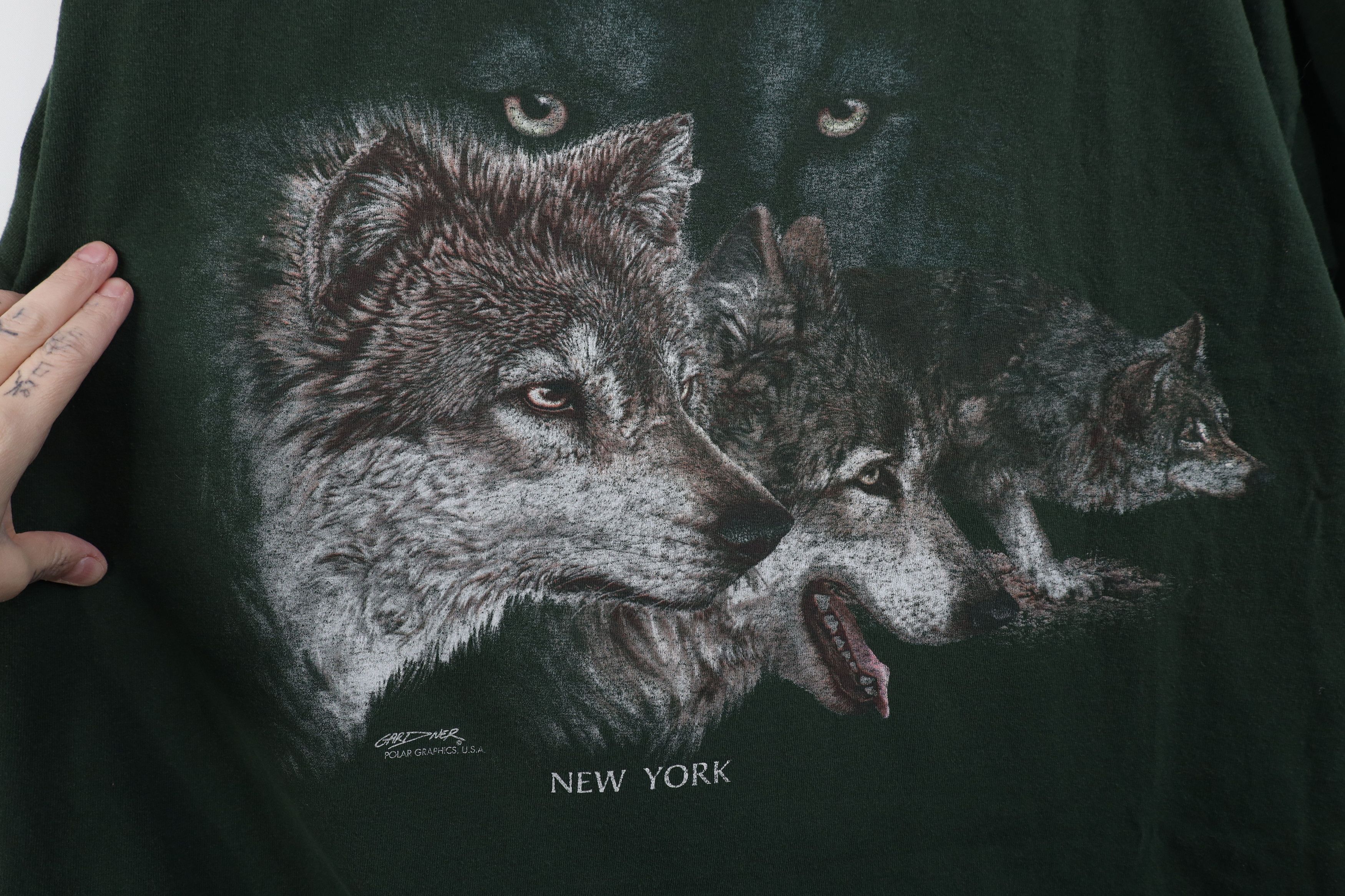 Vintage Vintage 90s Streetwear Nature Wolf Pack T-Shirt Green Size US XXL / EU 58 / 5 - 4 Thumbnail