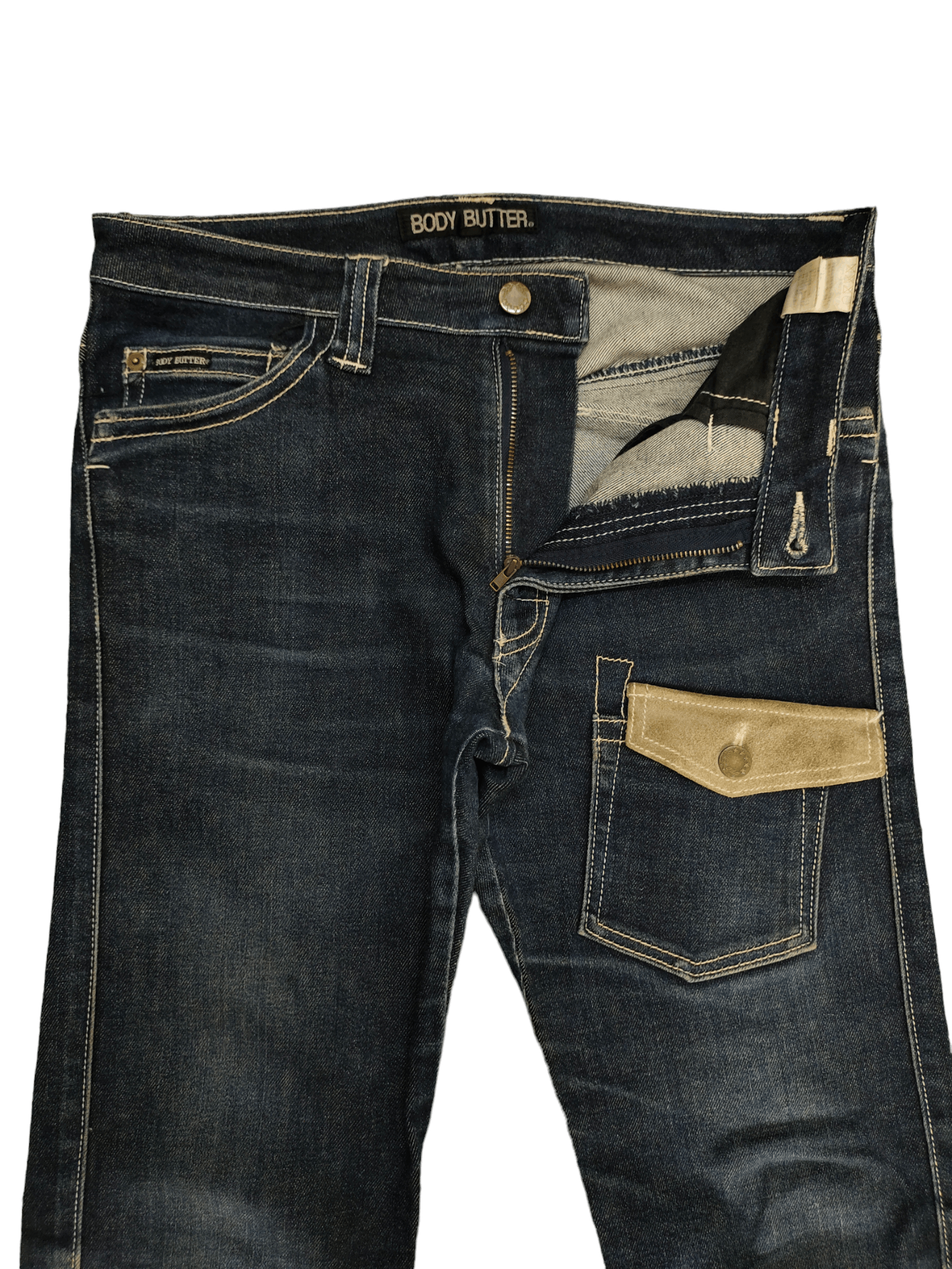 If Six Was Nine Flare Jeans Body Butter Japan Leather Trim Denim Bootcut Y2k Size US 31 - 10 Thumbnail