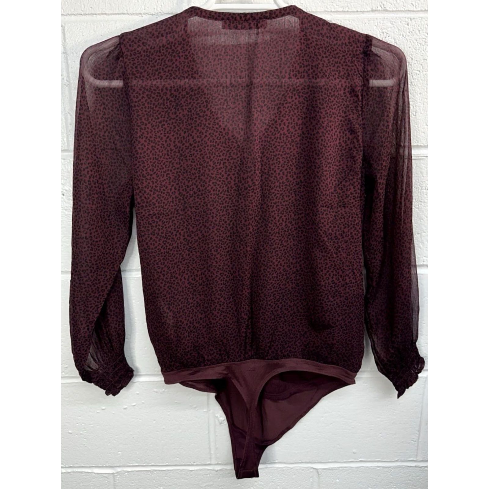 Abercrombie & Fitch Abercrombie & Fitch Womens L Bodysuit Red Sheer Balloon Sleeve Shirt? Size L / US 10 / IT 46 - 4 Thumbnail