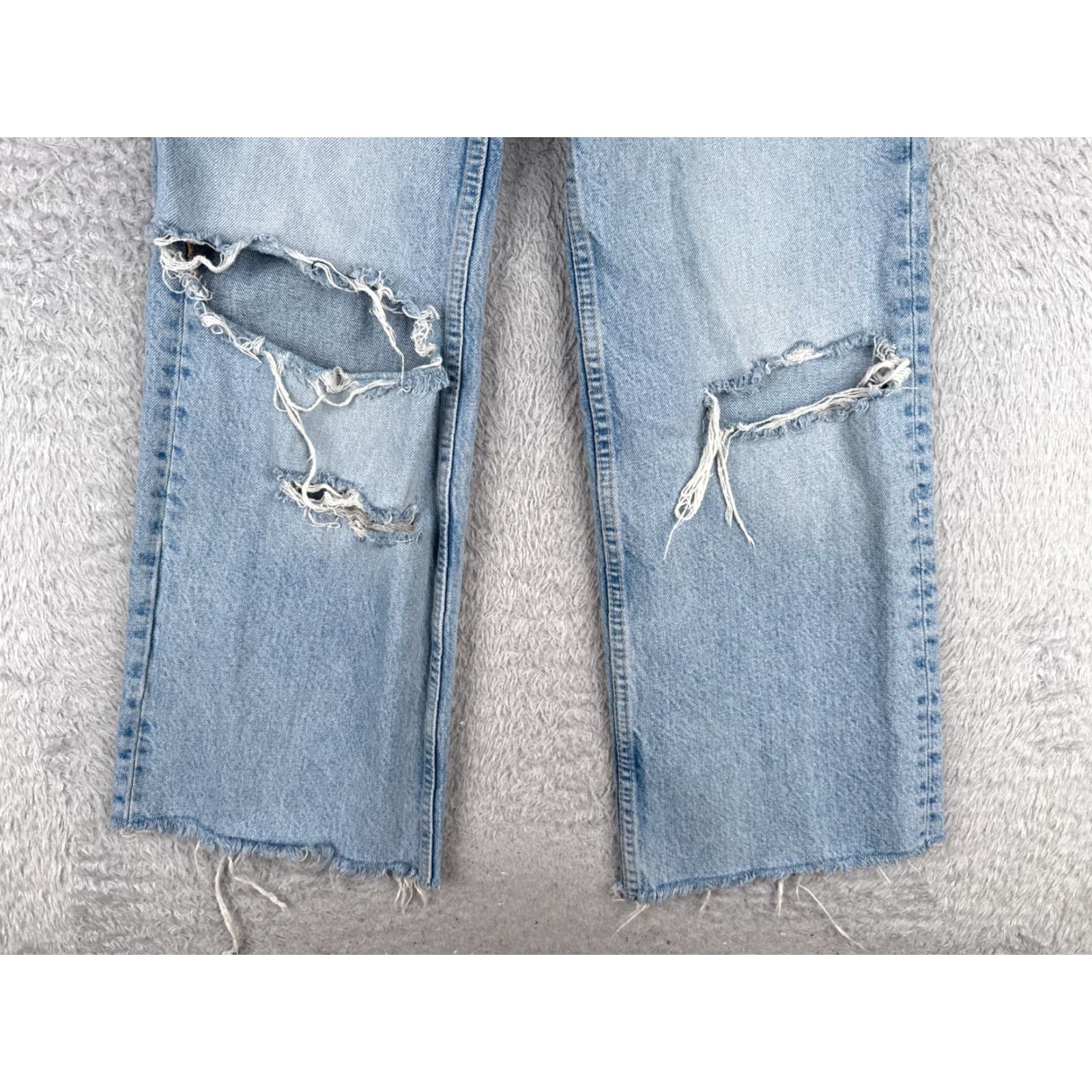 Zara Zara Jeans Women 4 Blue Wide-Leg High Rise Distressed Cotton Blend Raw Hem 25x28 Denim Trousers Casual Western 90s Mens? Size 27" / US 4 / IT 40 - 2 Thumbnail