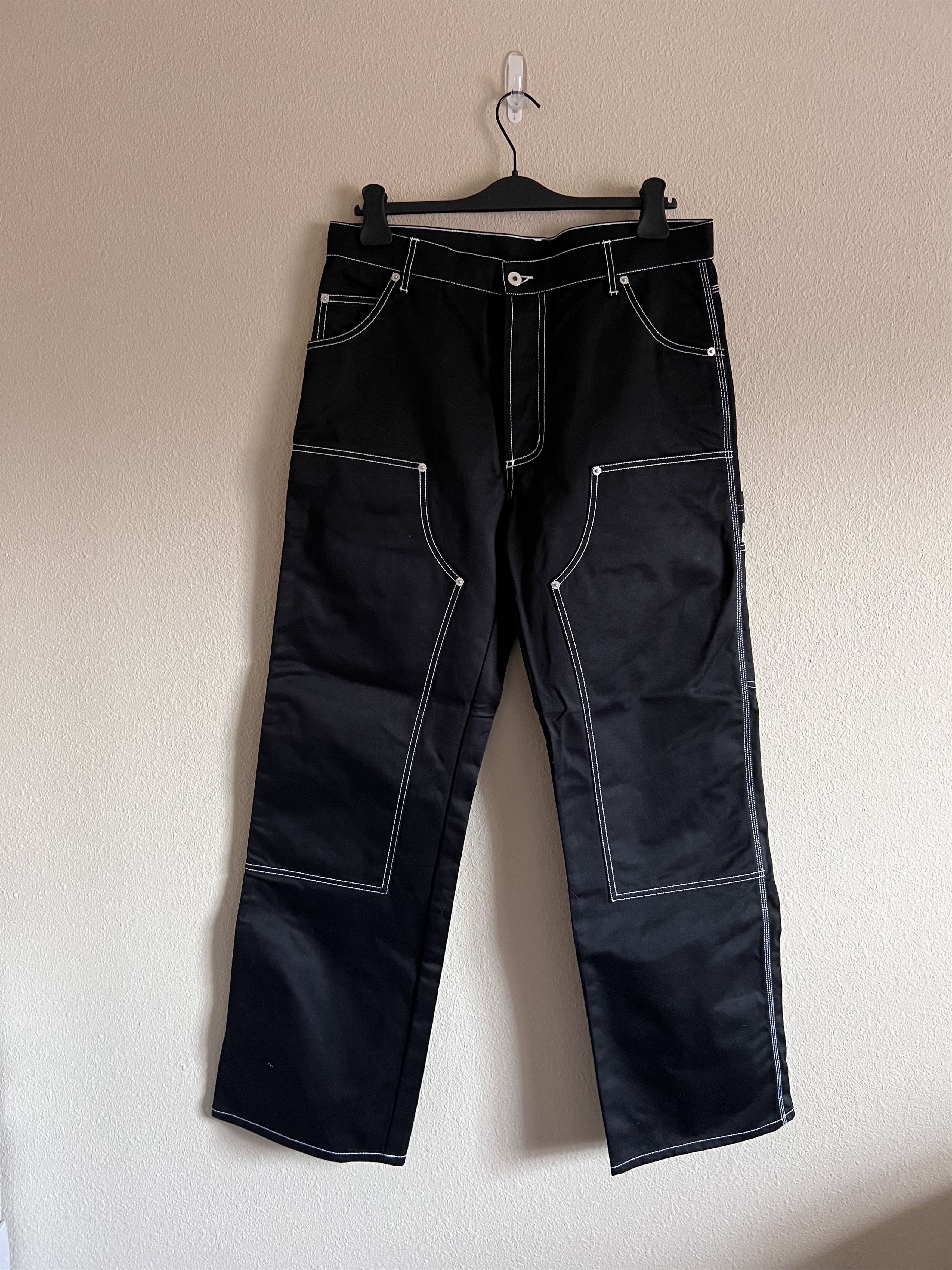 image of Heron Preston Constrast Stitch Double Knee Pants In Black, Men's (Size 35)