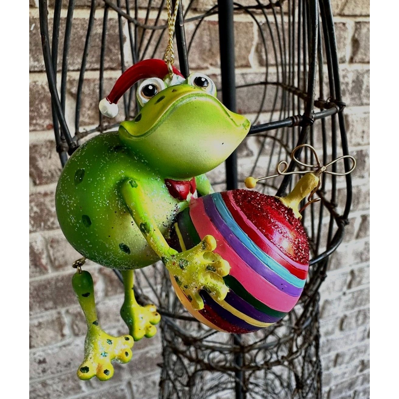 Vintage Vintage Frog Ornament Christmas Dangling Legs Holding Orname Size ONE SIZE - 5 Thumbnail