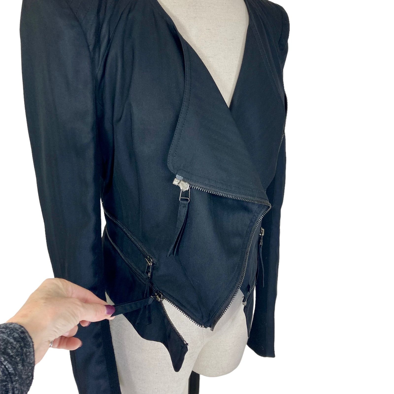 Other Mcginn black silk moto jacket, womens med convertible coat Size M / US 6-8 / IT 42-44 - 1 Thumbnail