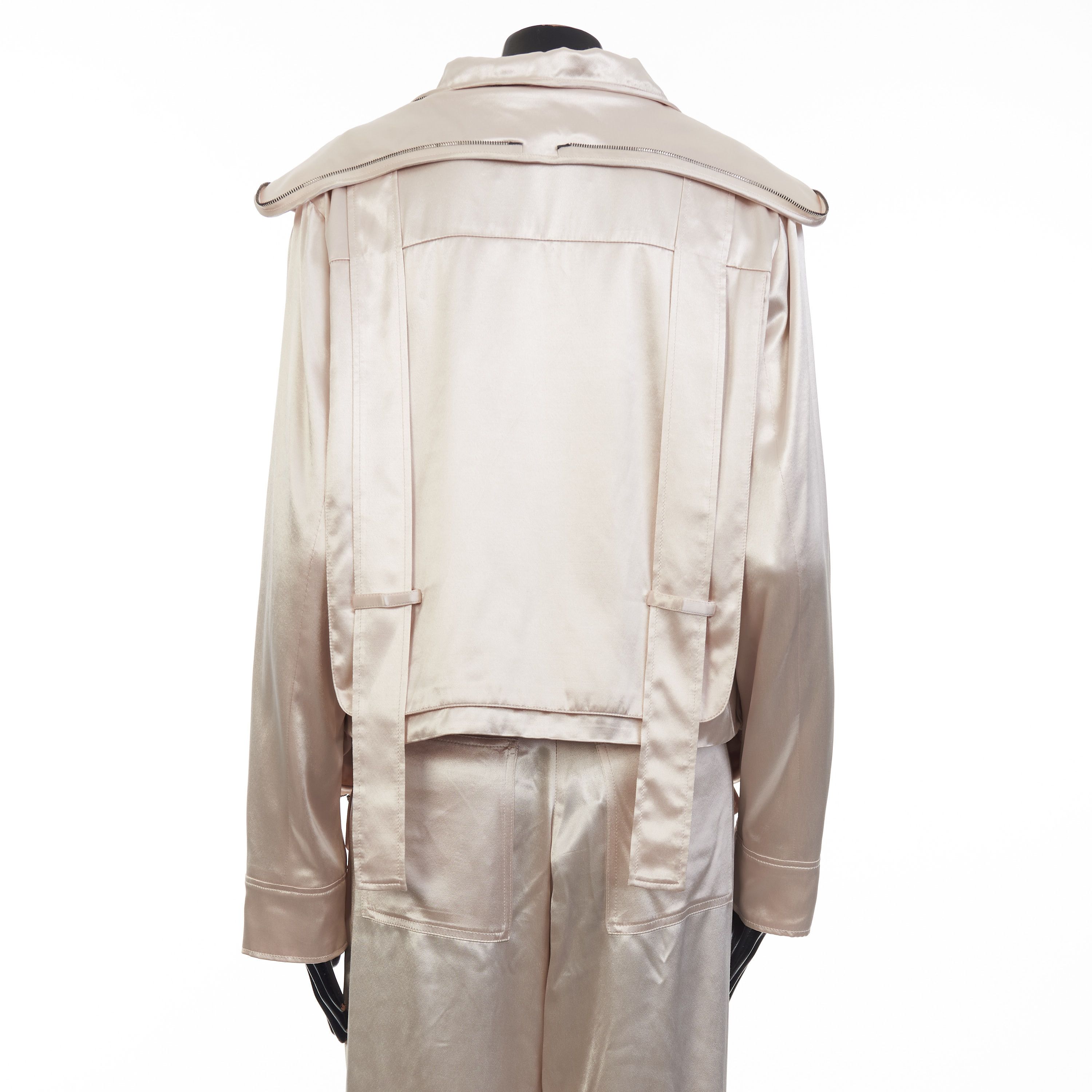 Fendi Beige Satin Blouson Jacket - Snap Closure, Metal FF Buckle Size M / US 6-8 / IT 42-44 - 5 Thumbnail