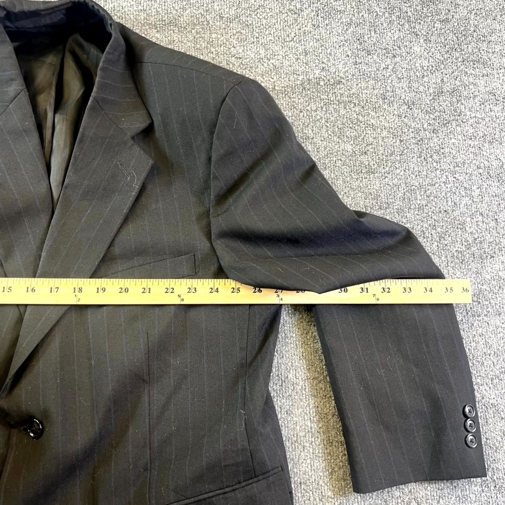 Vintage Towncraft Blazer Coat Men's 54 Black Striped Wool Suit Jacket Formal Business Size 54R - 2 Thumbnail
