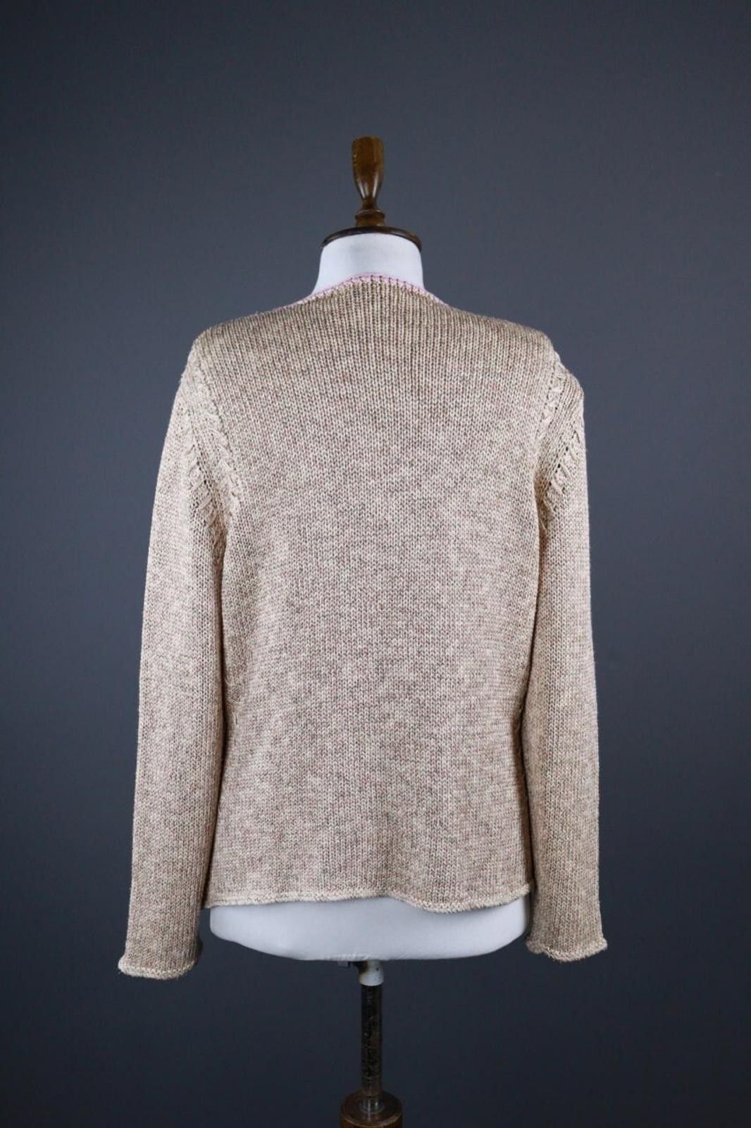 Designer Elisa Cavaletti Tan Acrylic V-Neck Cardigan Size 2XL Size XXL / US 16-18 / IT 52-54 - 3 Thumbnail