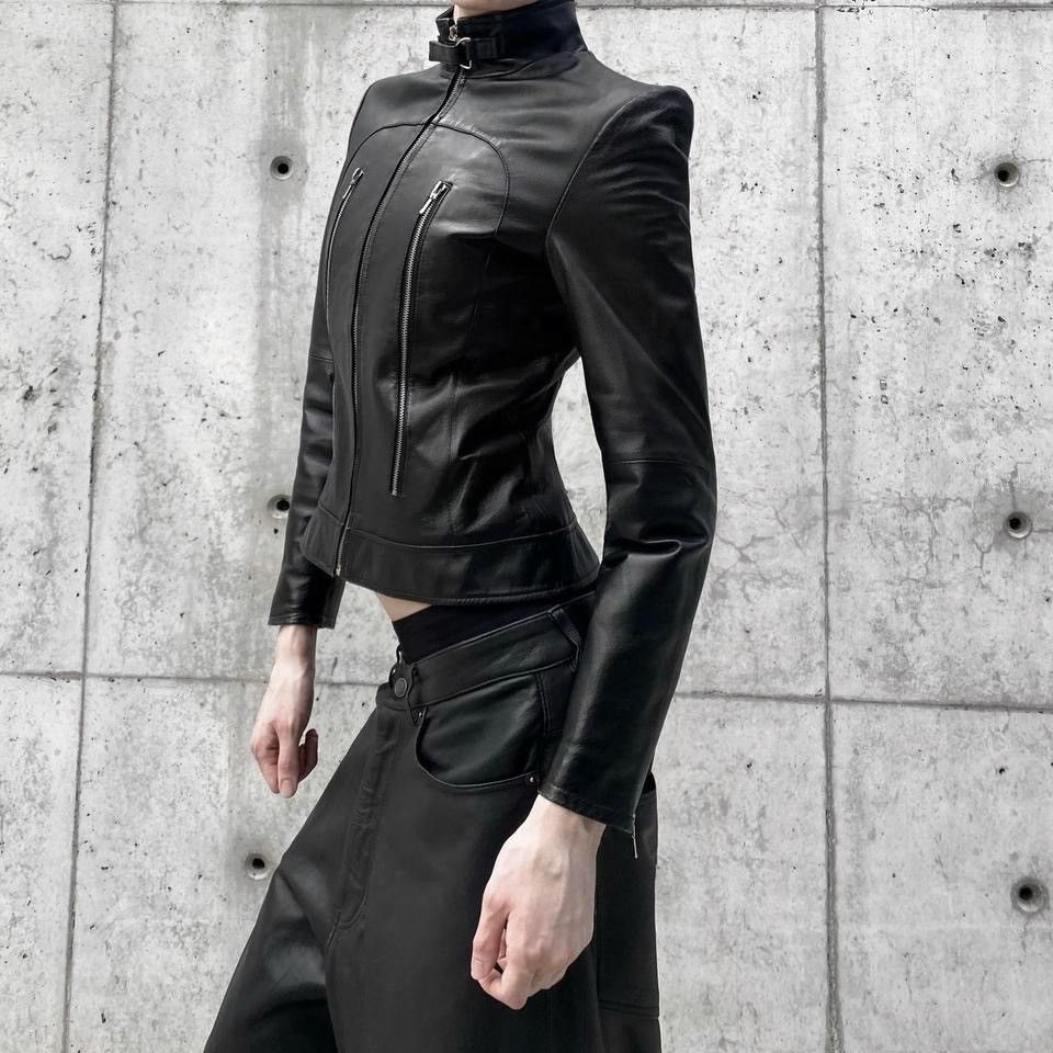 Vintage Avant-Garde biker leather jacket with red zippers details Size M / US 6-8 / IT 42-44 - 2 Thumbnail
