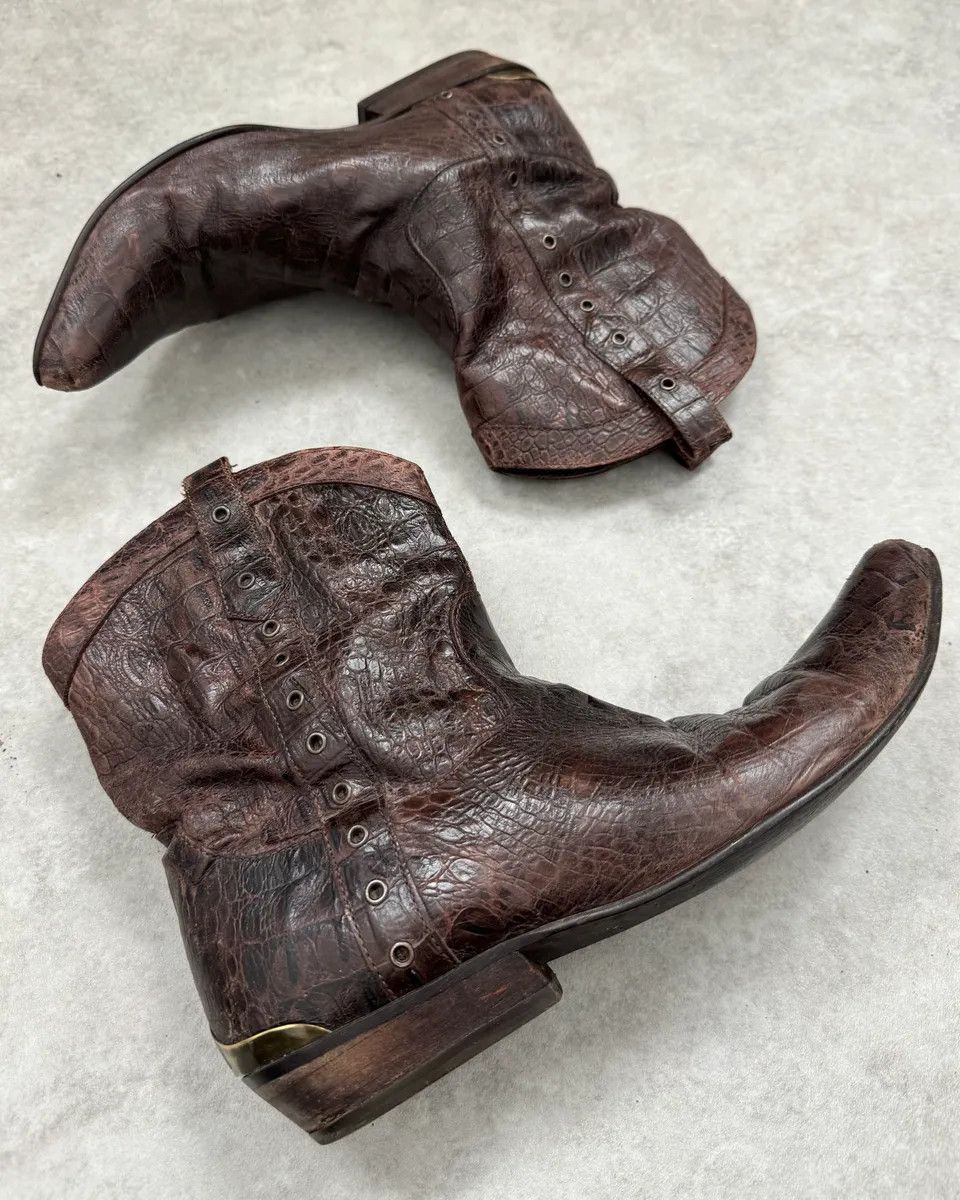 Roberto Cavalli Roberto Cavalli Brown Crocodile Embossed Leather Western Boots Size US 9 / EU 42 - 2 Thumbnail