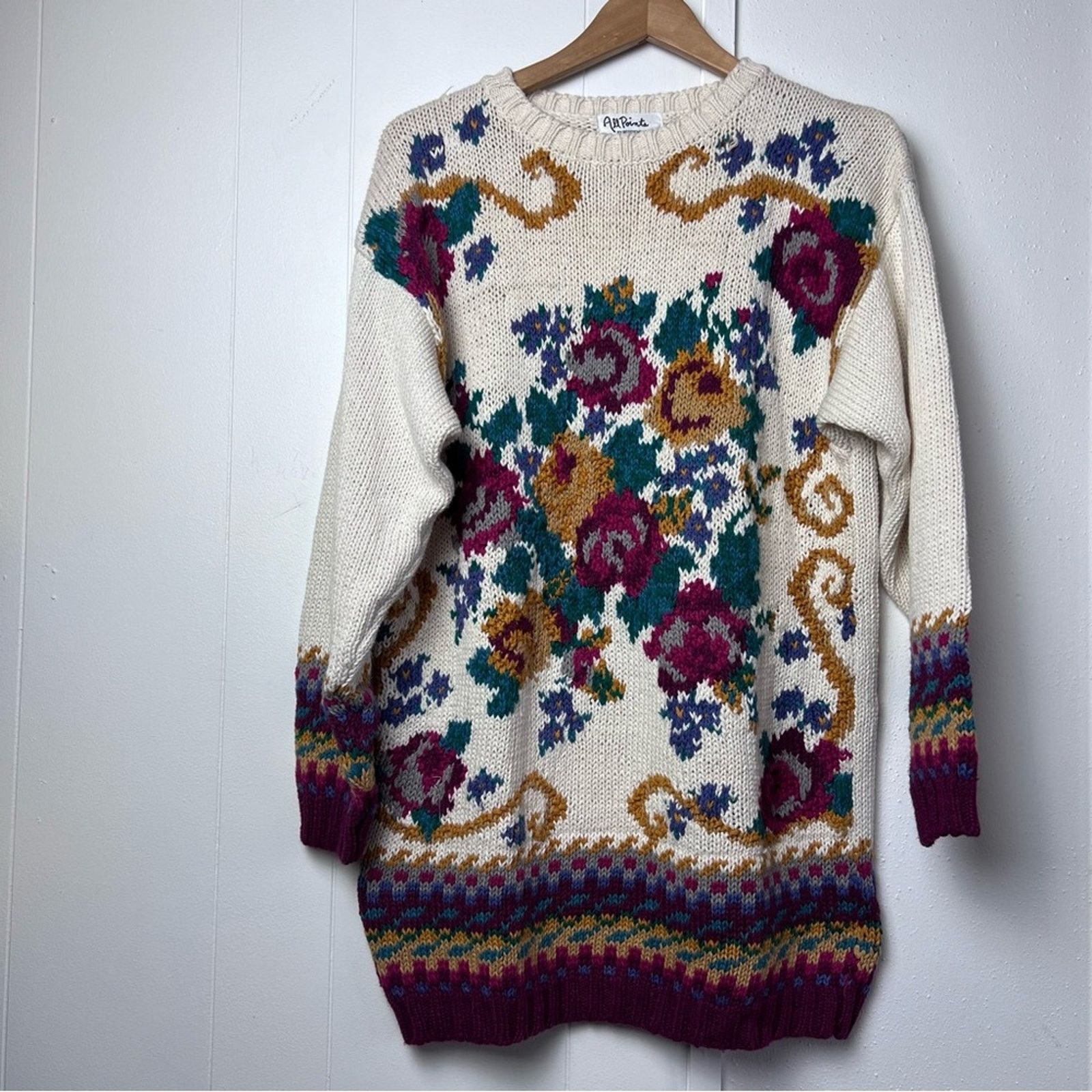 Vintage Vintage Cream Floral Oversized Pullover Sweater Women Med Size M / US 6-8 / IT 42-44 - 6 Thumbnail