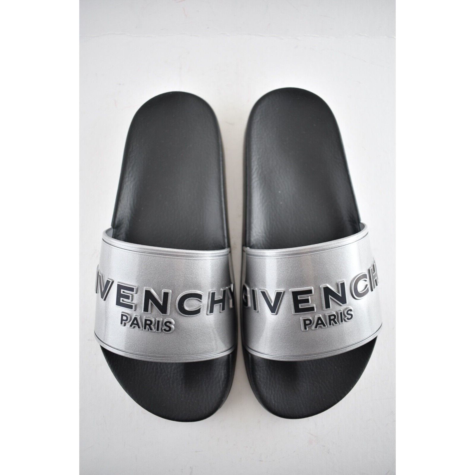 Givenchy Givenchy Silver Rubber Black Logo Print Slide On Pool Sandal Size US 8 / IT 38 - 8 Thumbnail
