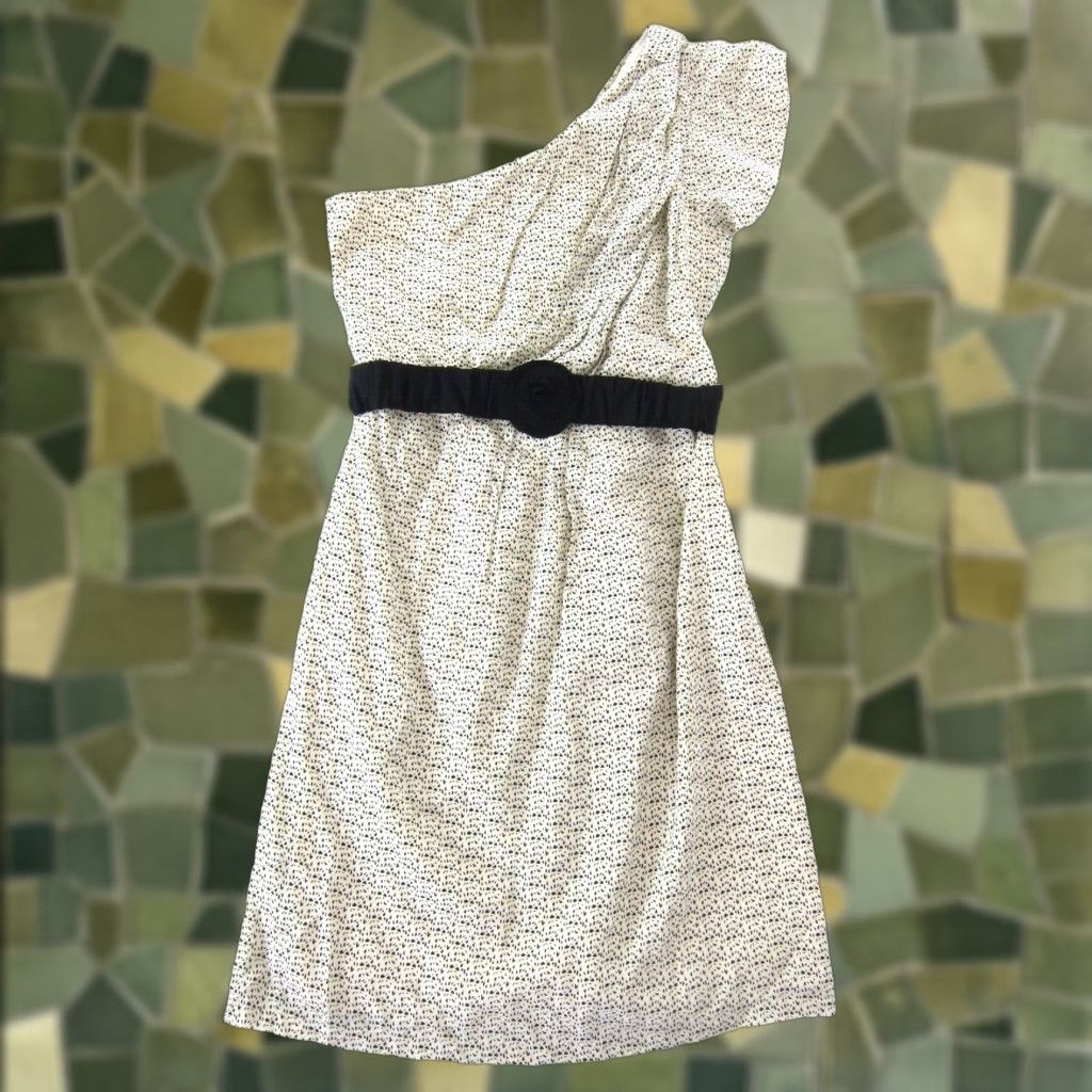 Vintage MM Couture 100% Rayon Ivory Black Polka Dot One Shoulder Sheath Dress Medium Size M / US 6-8 / IT 42-44 - 1 Thumbnail