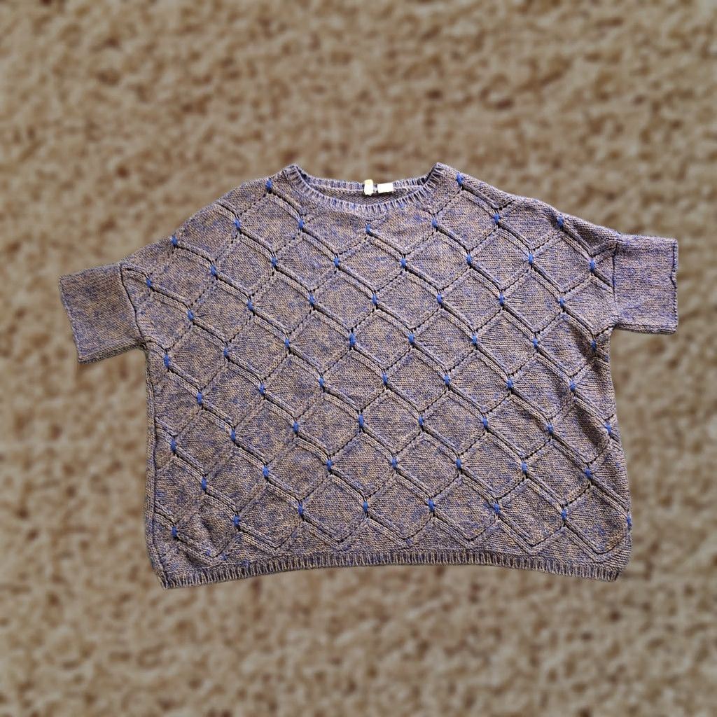 Anthropologie Moth Sweater Top Womens L Blue Wool Cable Knit Short Sleeve Pullover Oversized Knit Vintage No Size L / US 10 / IT 46 - 1 Thumbnail