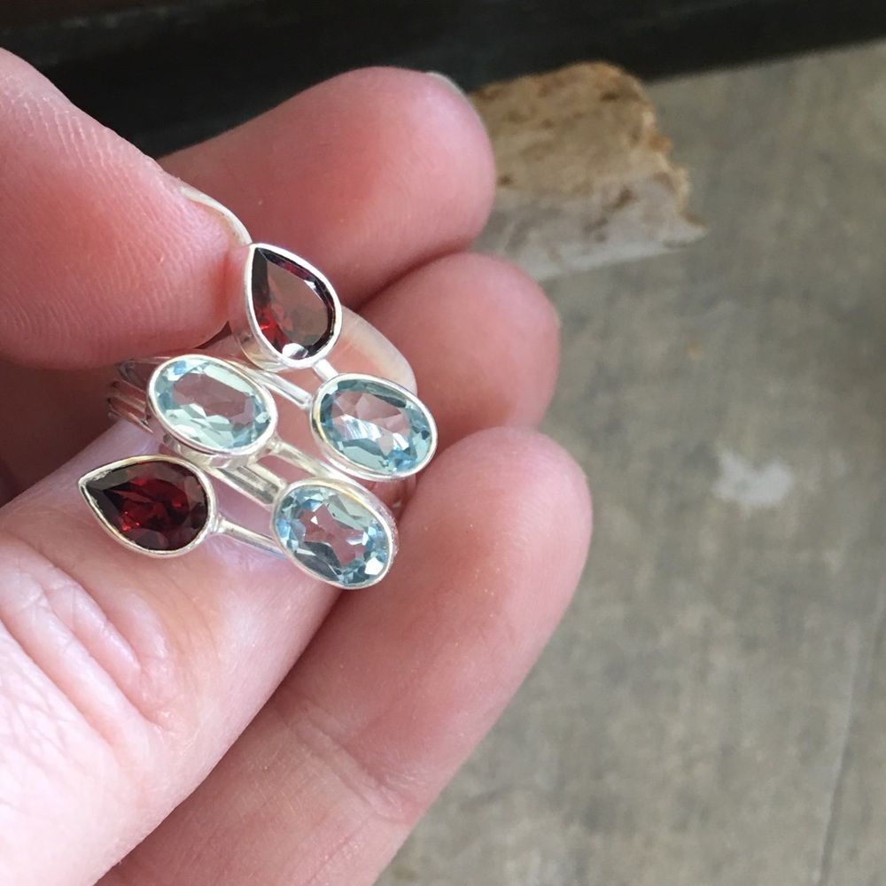 The Unbranded Brand Blue Topaz & Red Garnet Ring Size 8 Sterling Silver Size ONE SIZE - 9 Thumbnail