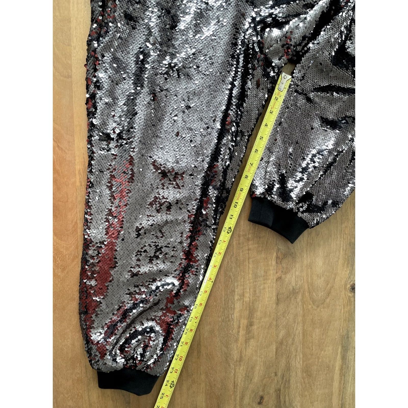 Loft LOFT Sequin Jogger Pants Women's Large Petite Elastic Waist Tapered Pockets Black High Rise Geometric Pattern Party Casual Travel Size 36" / US 14 / IT 50 - 7 Thumbnail