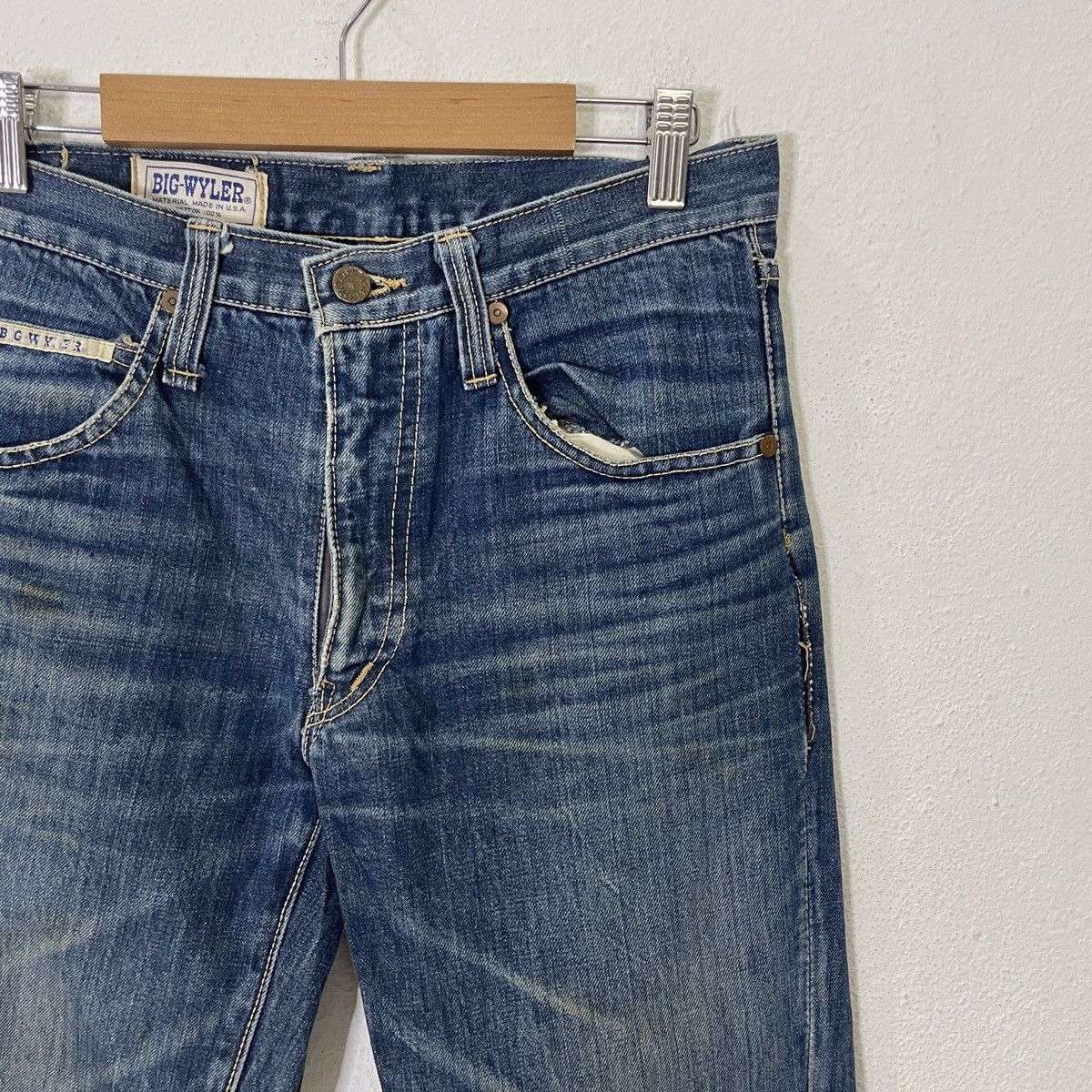 Japanese Brand Vintage 90s Big-Wyler Distressed Denim Workwear Jeans Size 29" - 2 Thumbnail