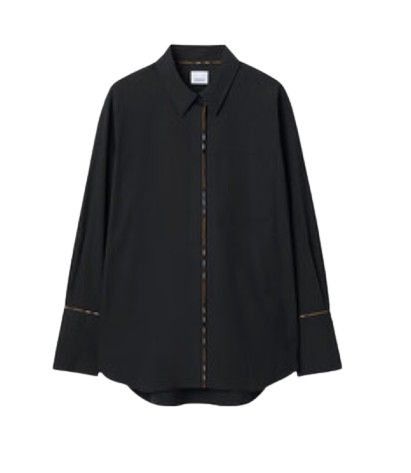 Burberry o1w1db10426 Check Trim Shirt in Black Size L / US 10 / IT 46 - 1 Preview