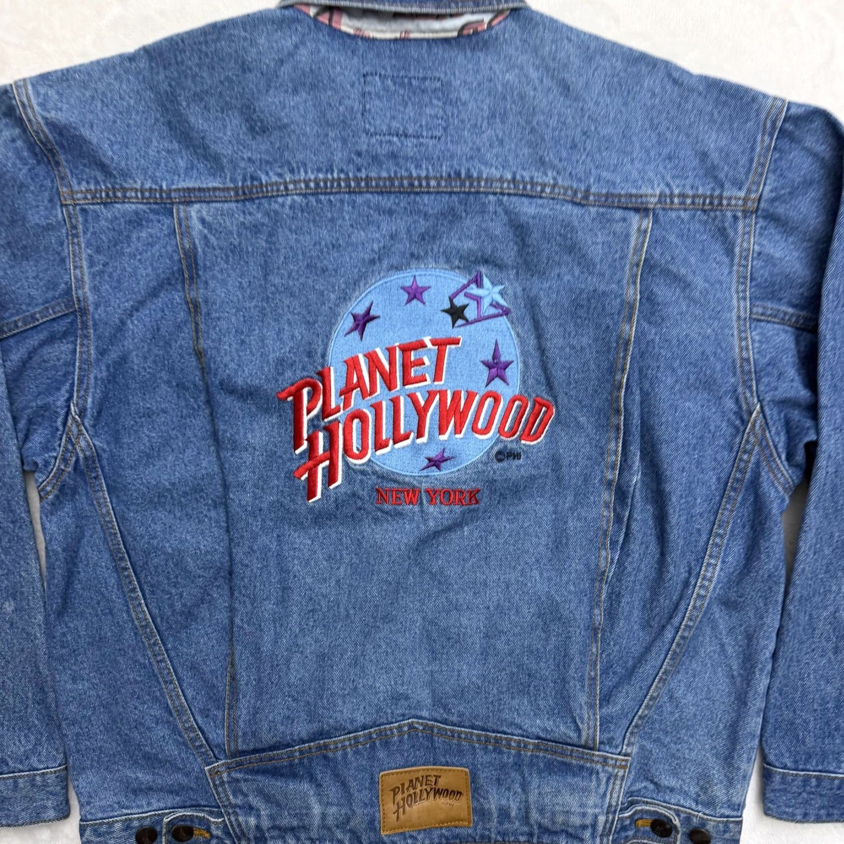 Planet Hollywood VINTAGE Planet Hollywood Jacket Mens XL Blue Denim Embroidered 90s City New York Bomber Jacket Size US XL / EU 56 / 4 - 2 Thumbnail