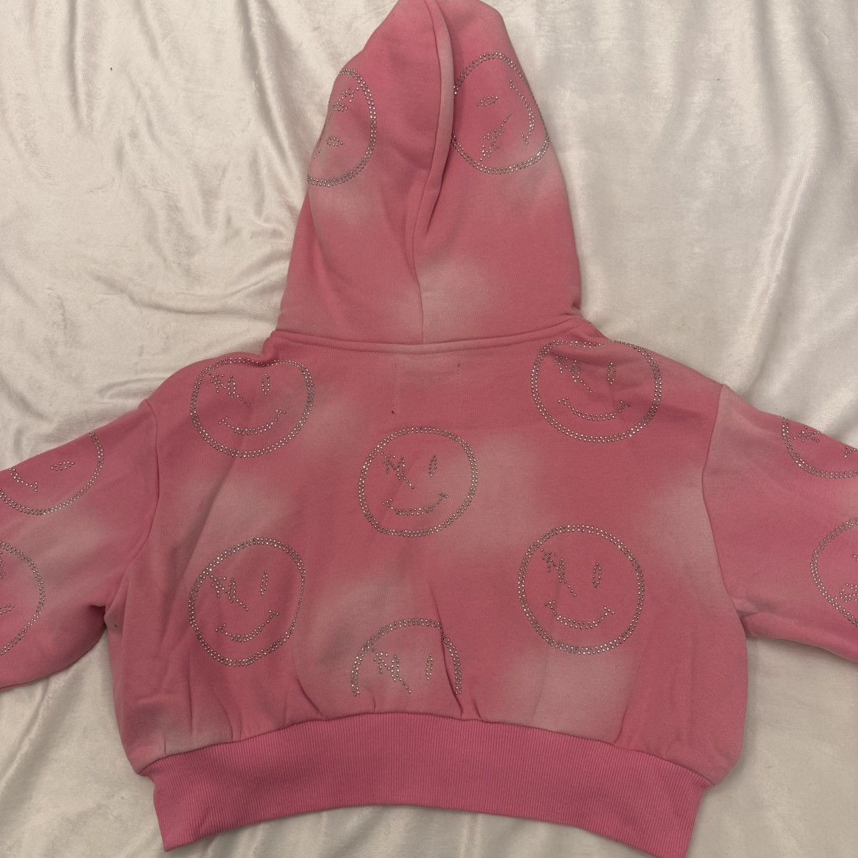 RETROVERT RETROVERT Women's Rhinestone Smiley Zip Up Cropped Hoodie Size M / US 6-8 / IT 42-44 - 4 Thumbnail