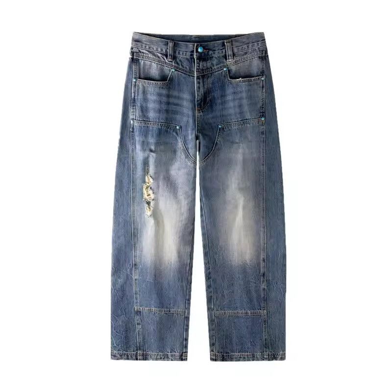 Japanese Brand Y2K Washed Blue Baggy Ripped Jeans Size US 33 - 6 Thumbnail