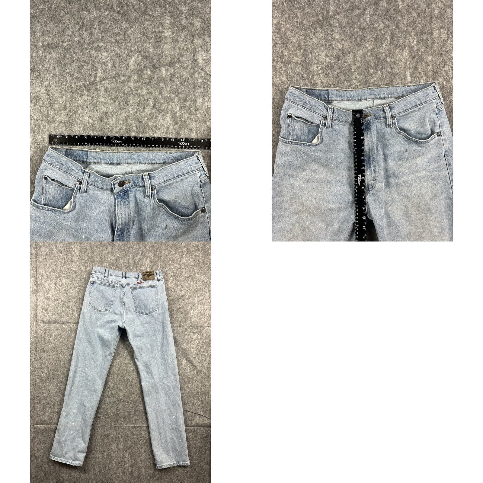 Wrangler Wrangler Jeans Men FiveStar Relaxed Straight Leg Light Wash Denim 34x34 Blue 5-Pocket Logo 99% Cotton 1% Spandex Regular Inseam 34"} Size US 34 / EU 50 - 8 Thumbnail
